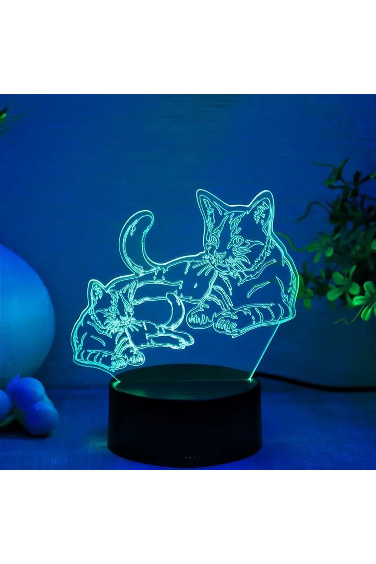 WLFYS-1pc Two Cats 3D Night Light, 3D Optical Illusion Lamp With Touch, 7-Color Changing Ambient Light ... 2