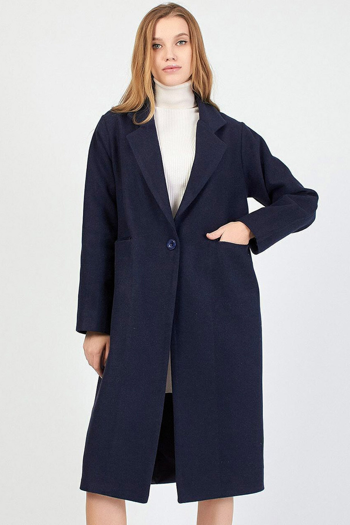 Comfortable Wide Fit Jacket Collar Long Sleeve Double Pocket Cotton Button Warm Winter Cashmere Coat