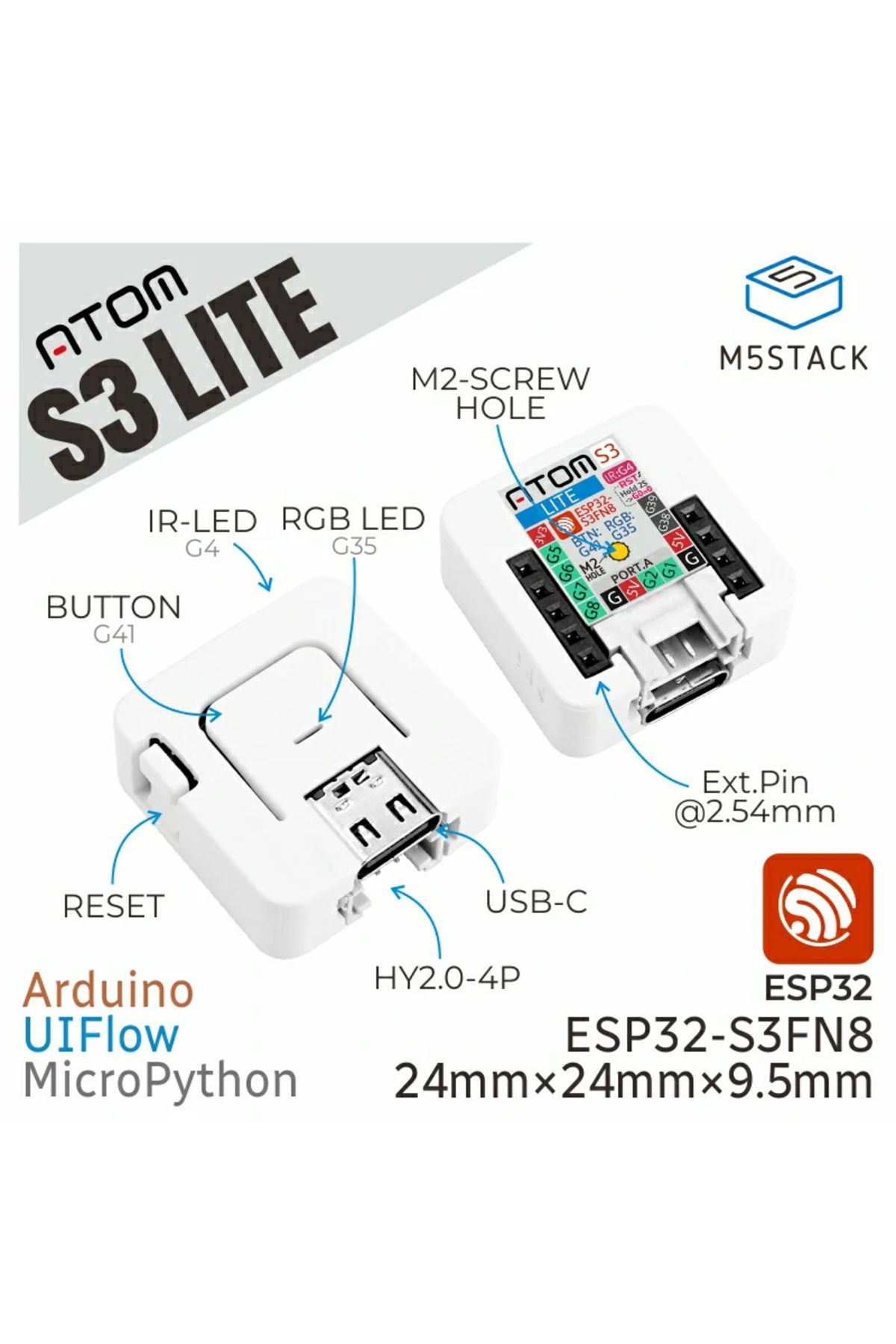 FMchip-M5Stack AtomS3 Lite Atom Series ESP32-S3FN8 Programmable Controller 8M Memory Wi-Fi Development K... 3