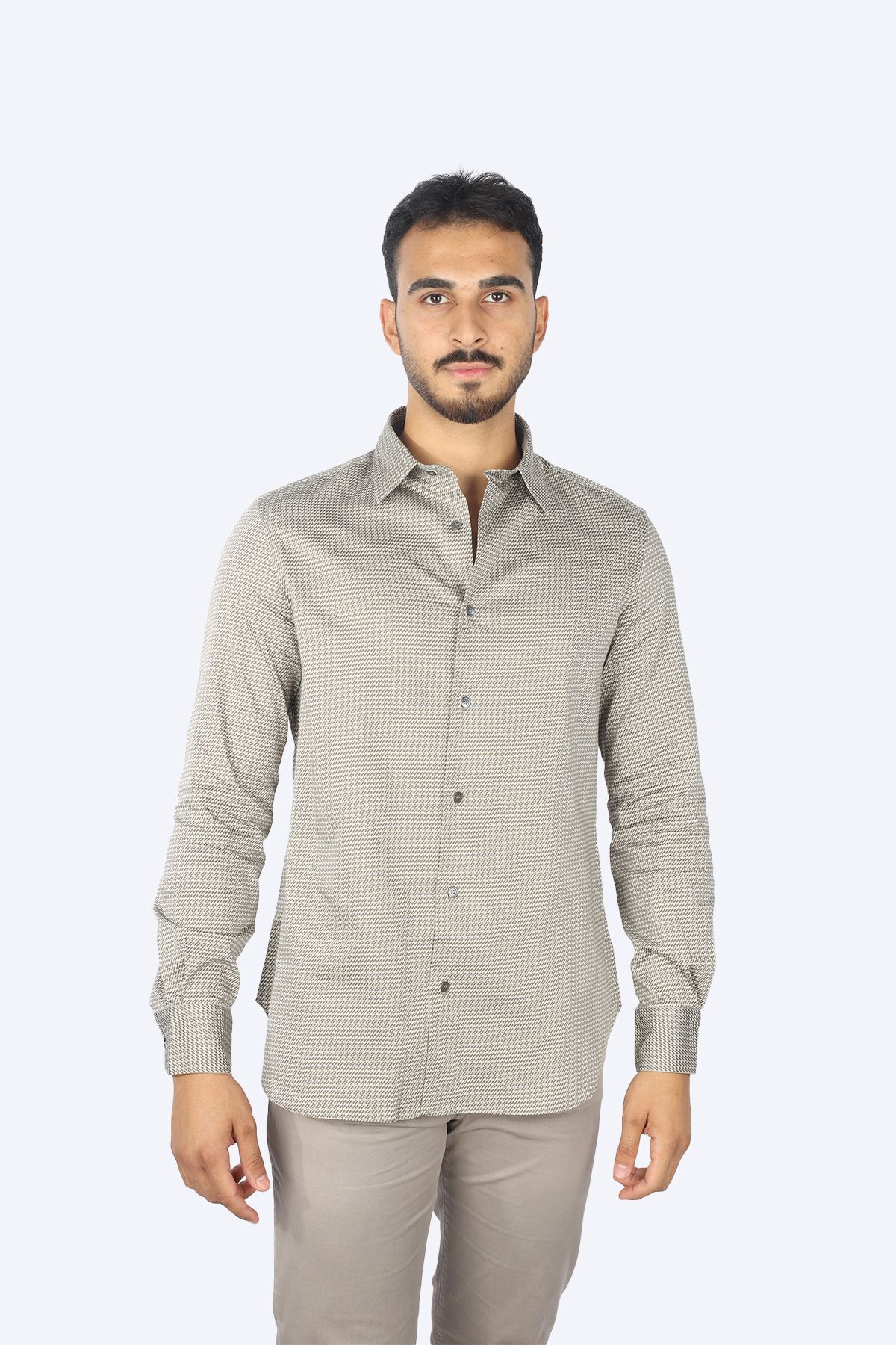 Emporio Armani-Men's Patterned Long Sleeve Shirt Collared Casual Brown Shirt 3R1Cq2 1K0Cz-F1A7 1