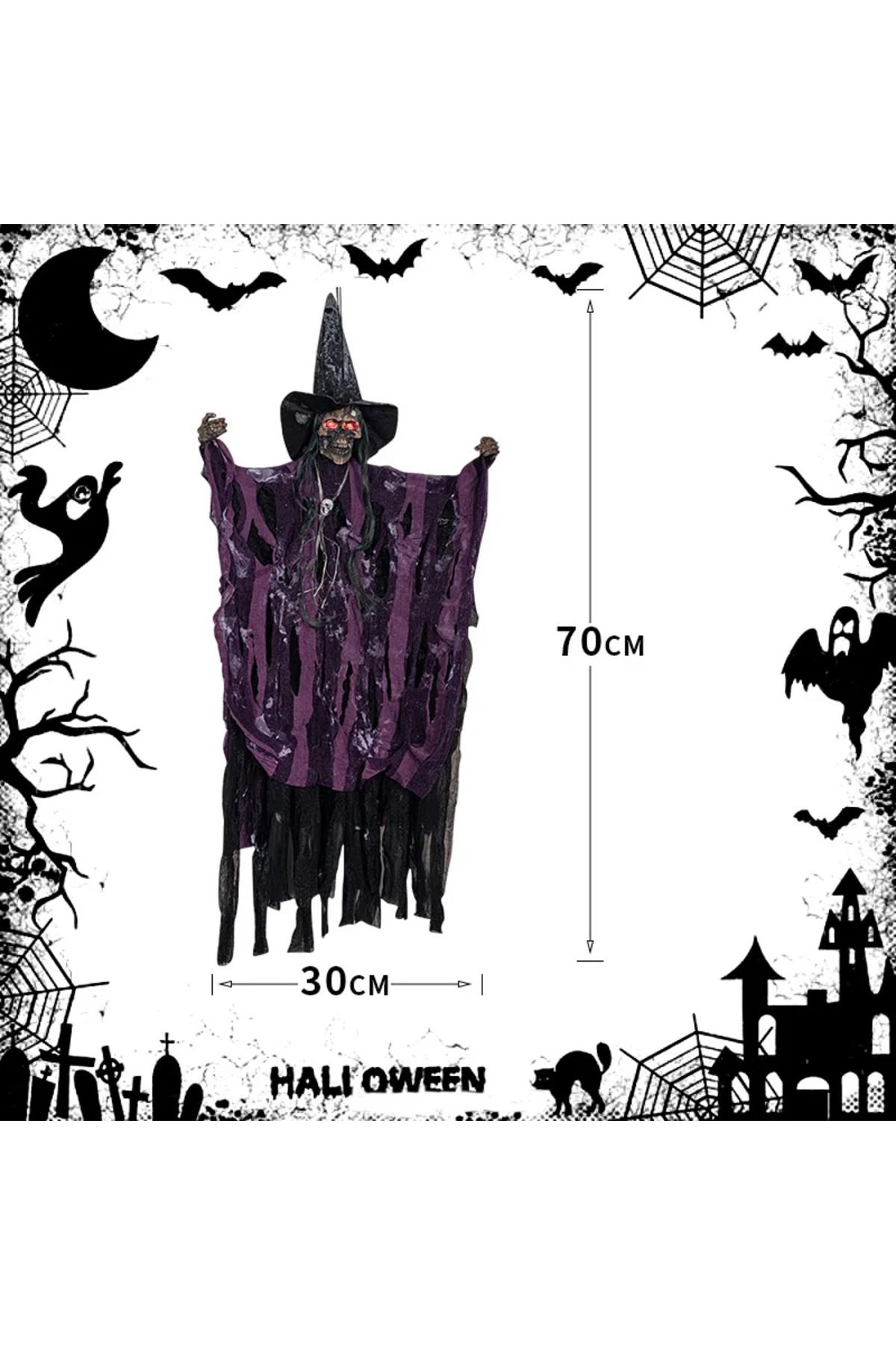 Choice-Halloween Skeleton Pendant Witch Hanging Ghost Glowing Eyes Horror Doll Spooky Party Home Garden ... 7