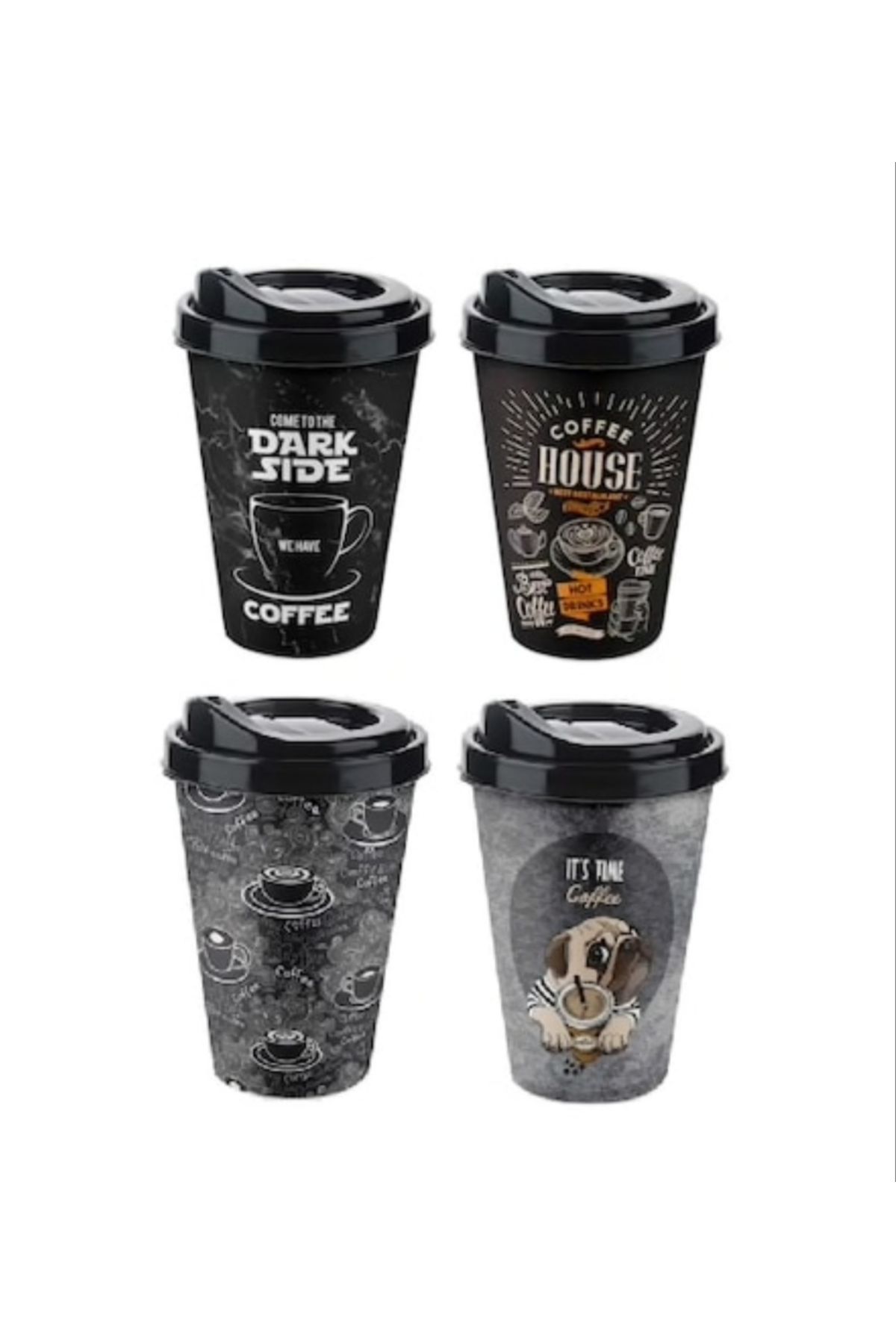 Ovebu Kahve Bardağı - Kapaklı Desenli 650ML