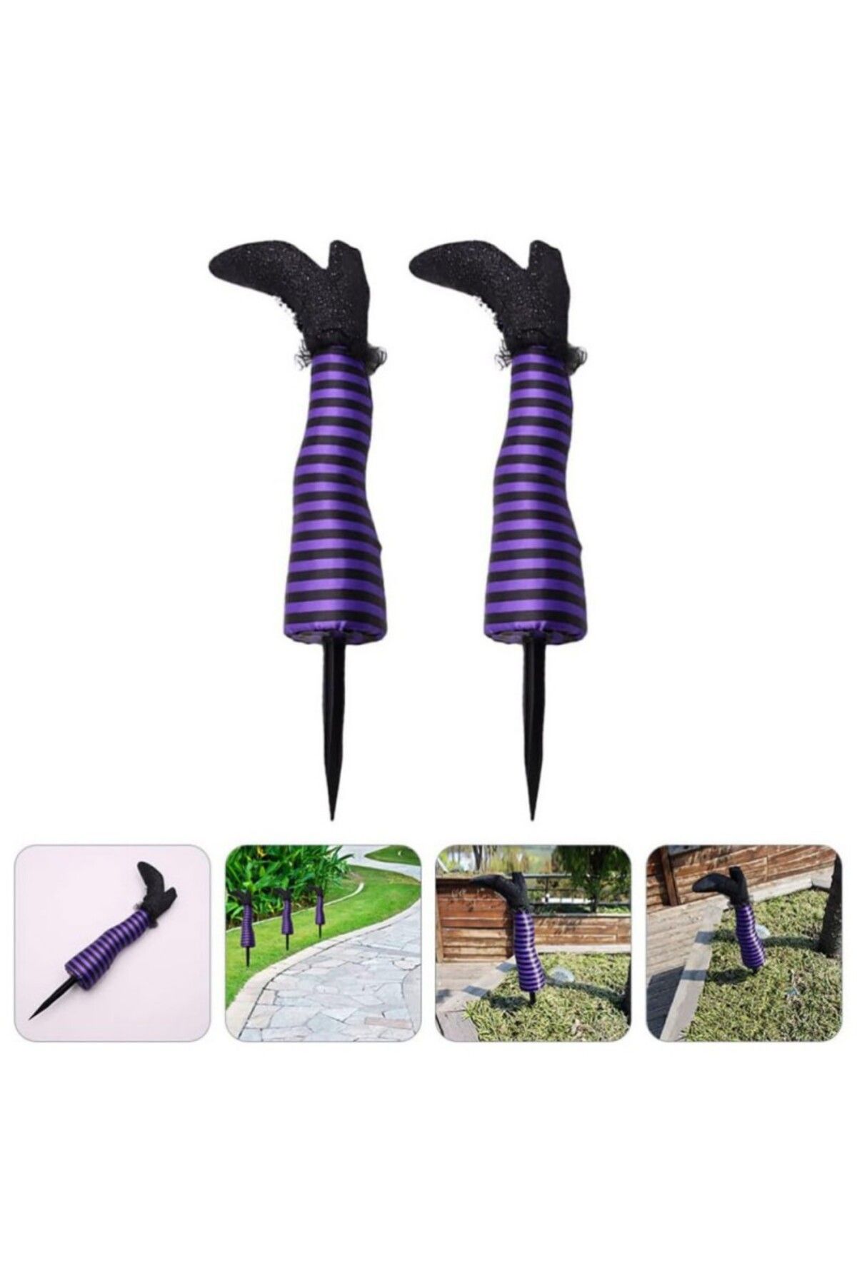 Choice-2PCS Halloween Evil Witch Legs Decorations Upside Down Wicked Wizard Feet With Boot Stake Yard La... 5