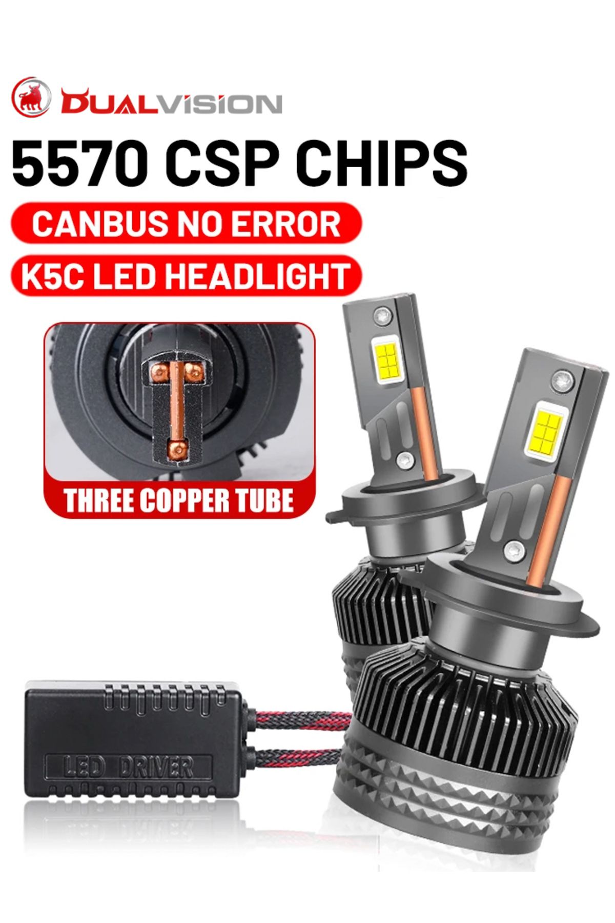 Choice-Dualvision K5C H7 H4 H1 LED Headlights Canbus Error Free H11 H8 9005 HB3 9006 HB4 9012 HIR2 H9 55... 8