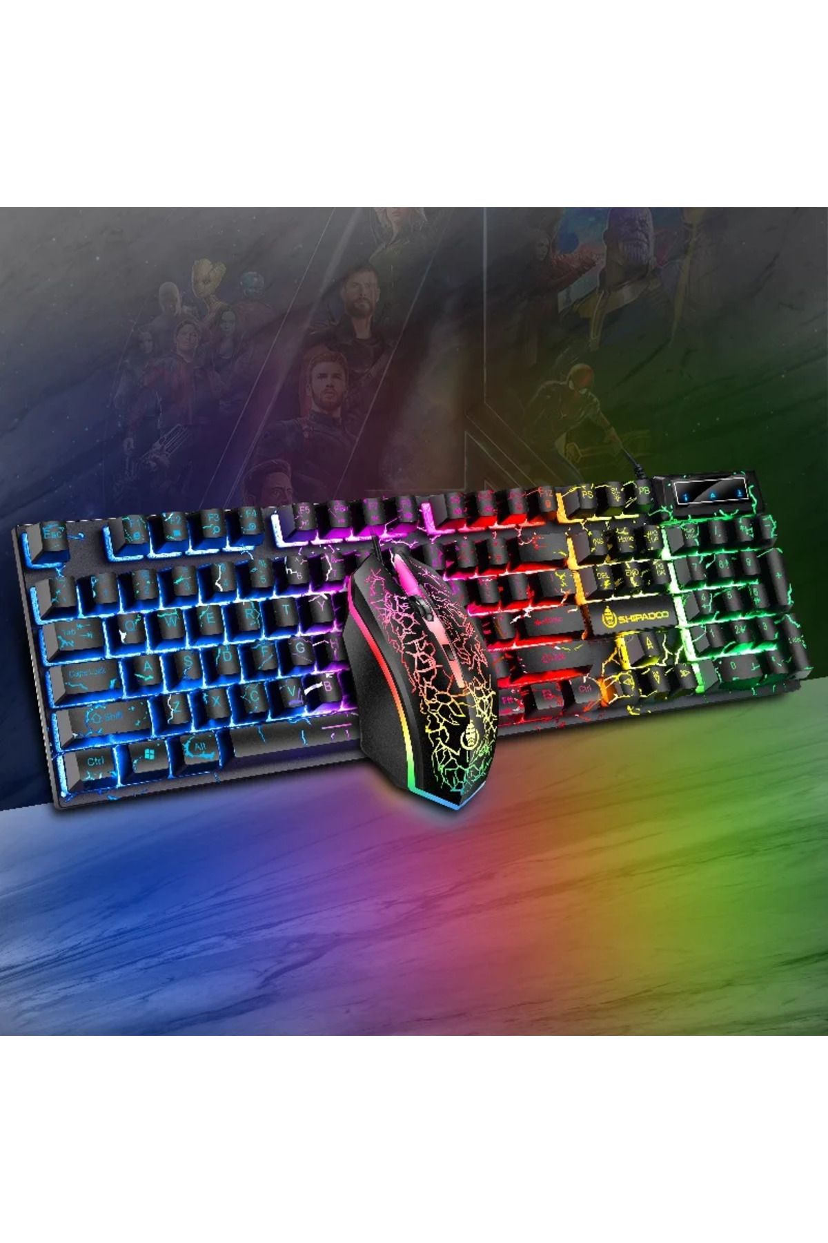 Choice-Shipadoo Cracked Luminous Computer Keyboard Mouse Set USB Wired Gaming and Office Suitable for  W... 2
