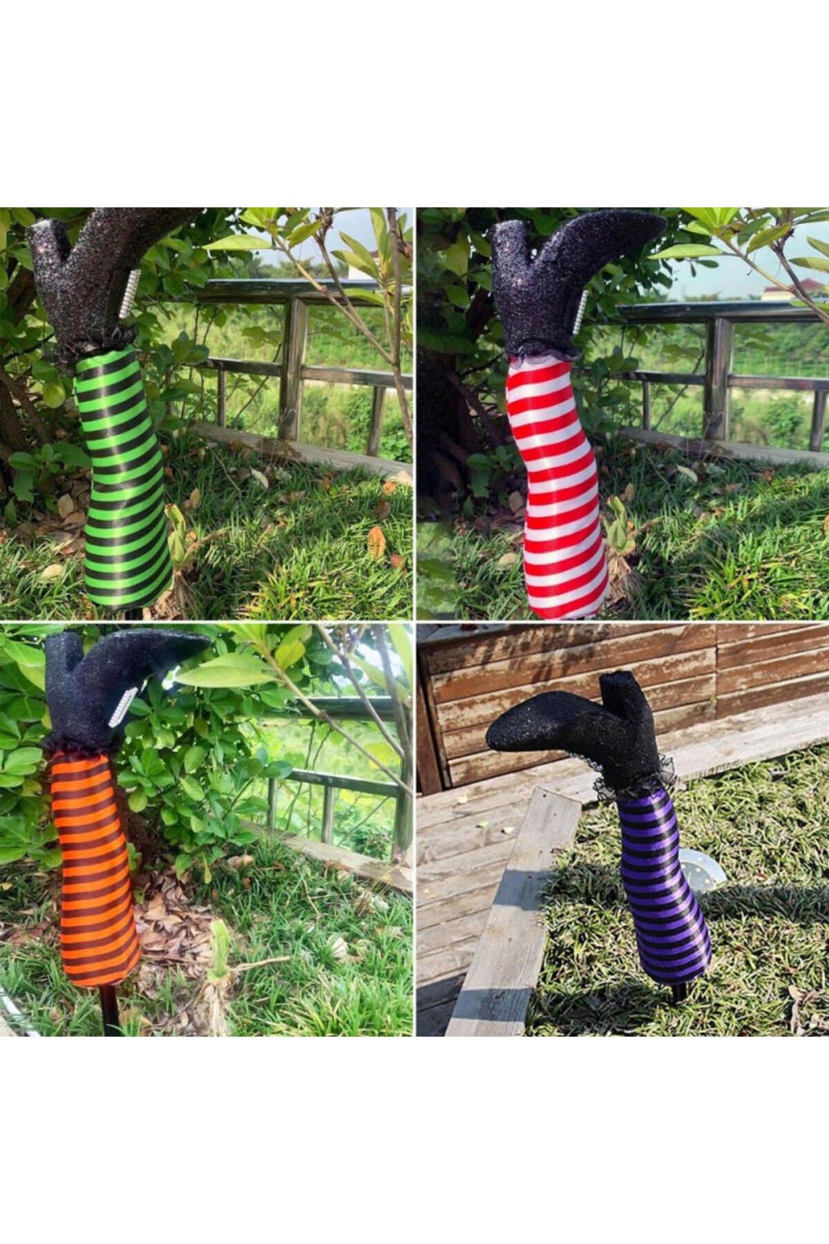 Choice-2PCS Halloween Evil Witch Legs Decorations Upside Down Wicked Wizard Feet With Boot Stake Yard La... 7