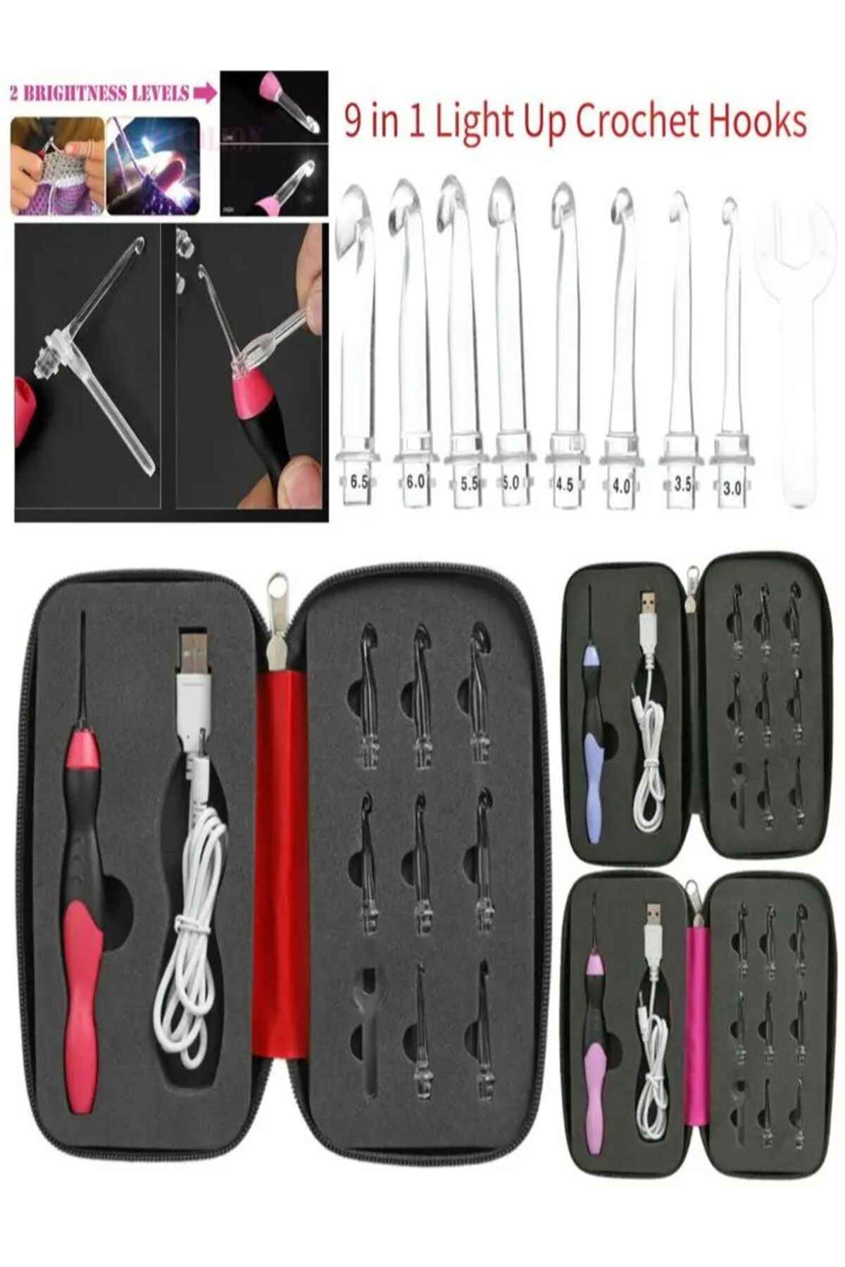 Choice-9 in 1 USB Light Up Crochet Hooks Sets Handmade DIY Knitting Needles Kits with LED Lights Weaving... 8