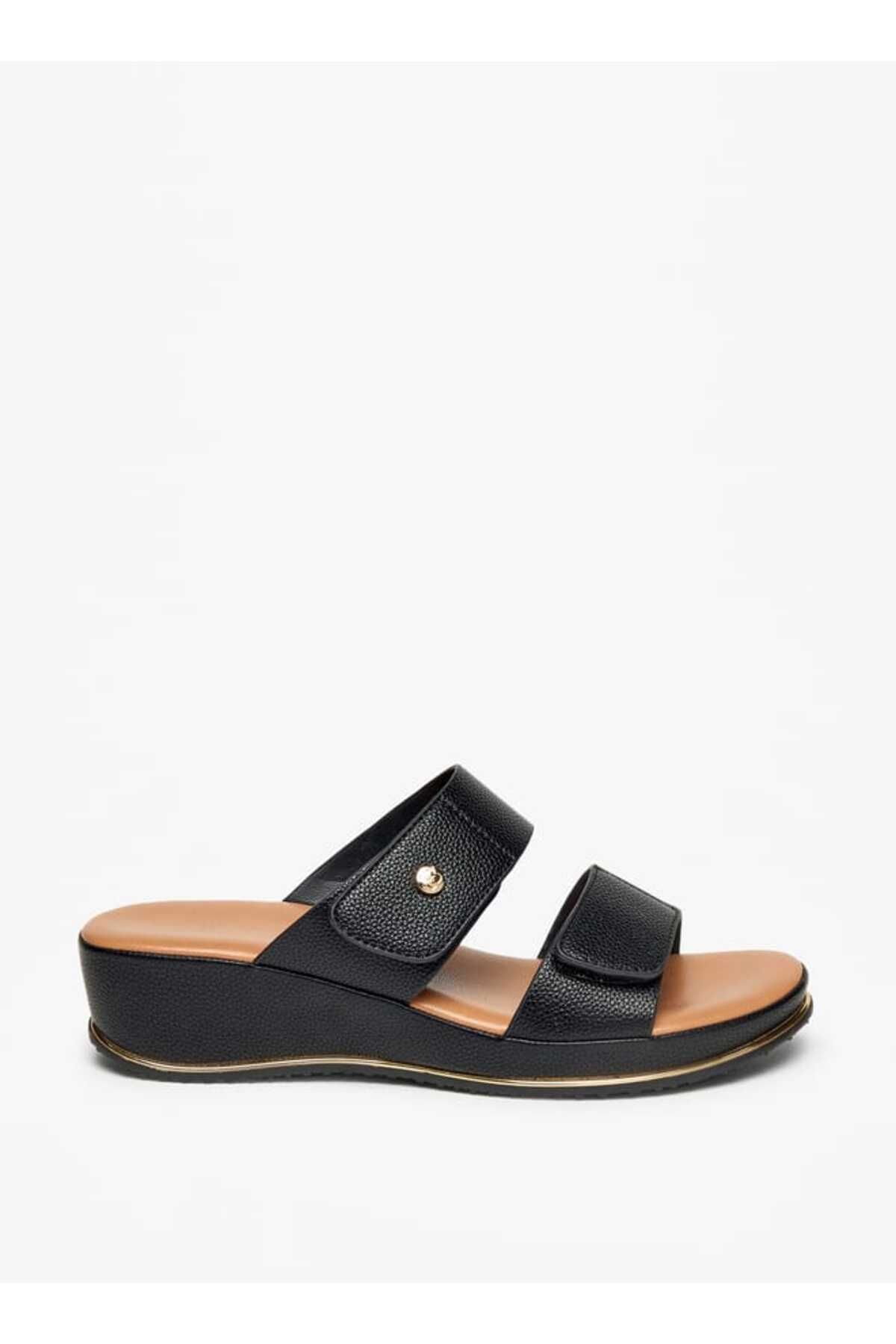 Flora Bella by Shoexpress-Flora Bella Textured Wedge Heel Slip-On Sandals with Hook and Loop Closure 3