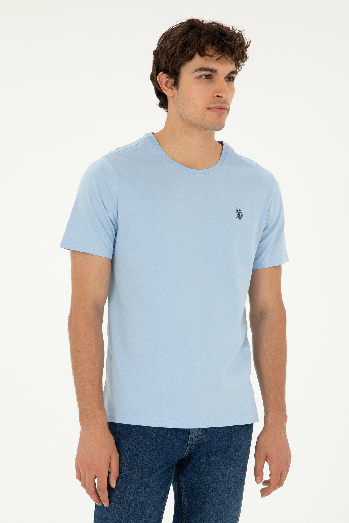یو اس پولو تی‌شرت مردانه یقه گرد معمولی طرح آبی روشن کد ۵۰۲۷۹۶۳۲-VR۰۰۳
