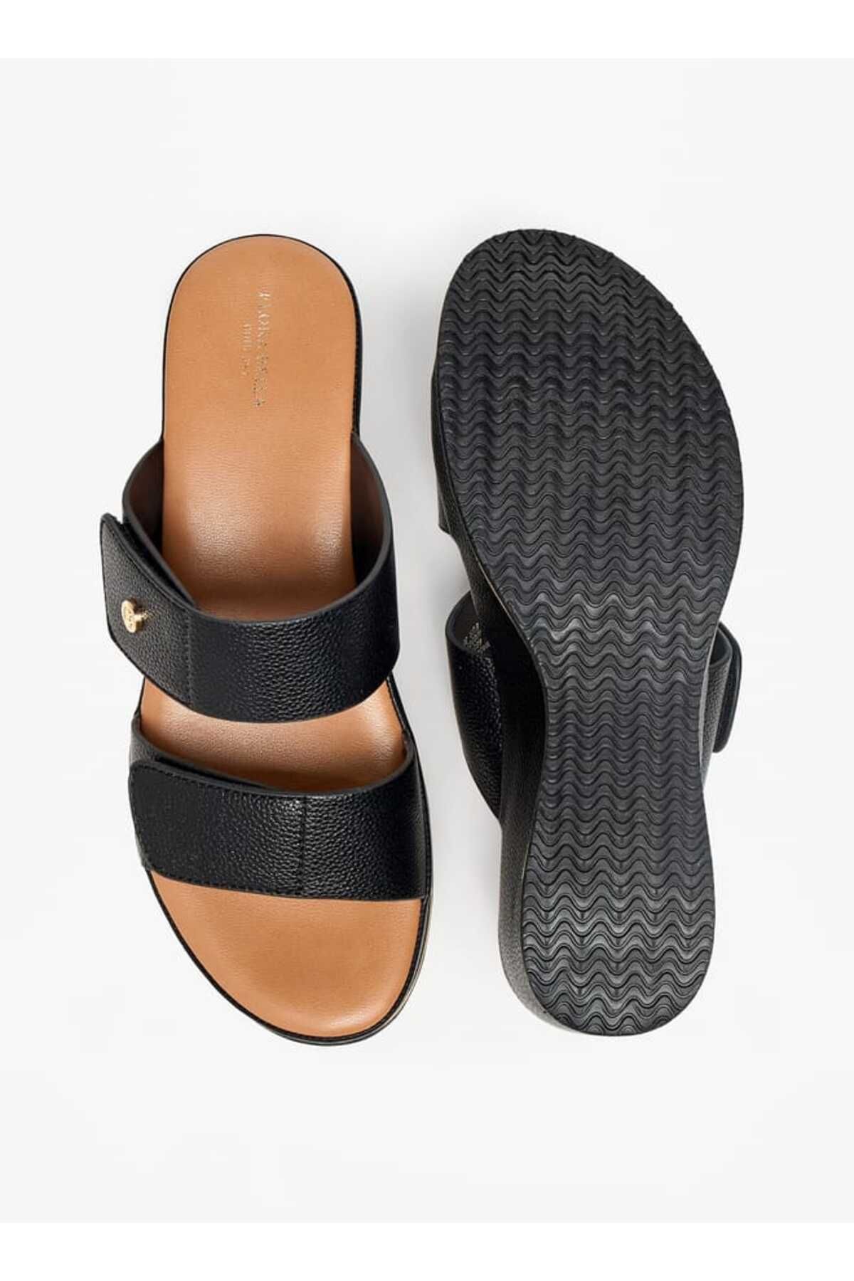 Flora Bella by Shoexpress-Flora Bella Textured Wedge Heel Slip-On Sandals with Hook and Loop Closure 4