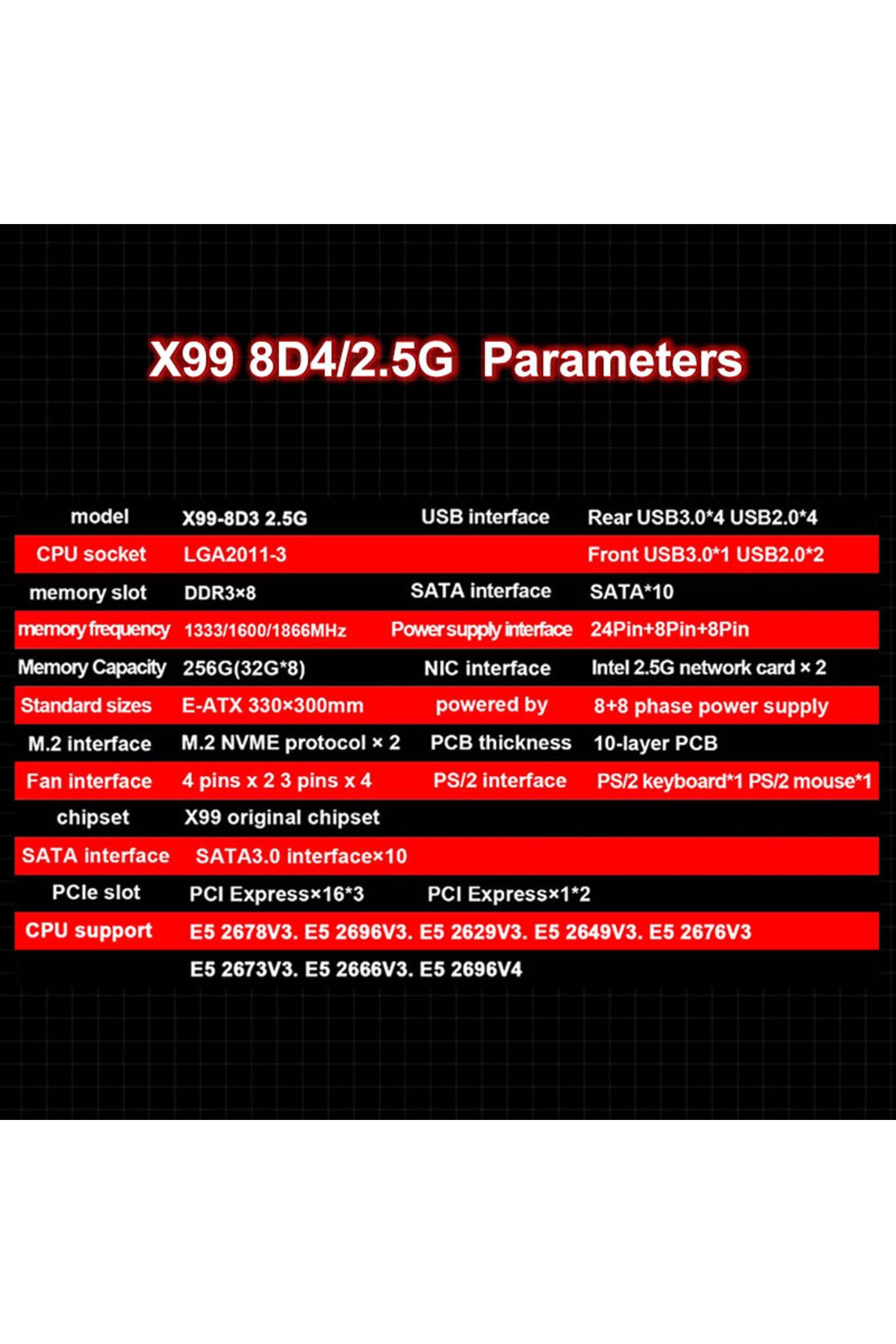 Choice-X99 Motherboard Dual CPU M.2 LGA 2011 V3 E-ATX USB3.0 SATA3 8 DIMM DDR3 Support Xeon processor sl... 6