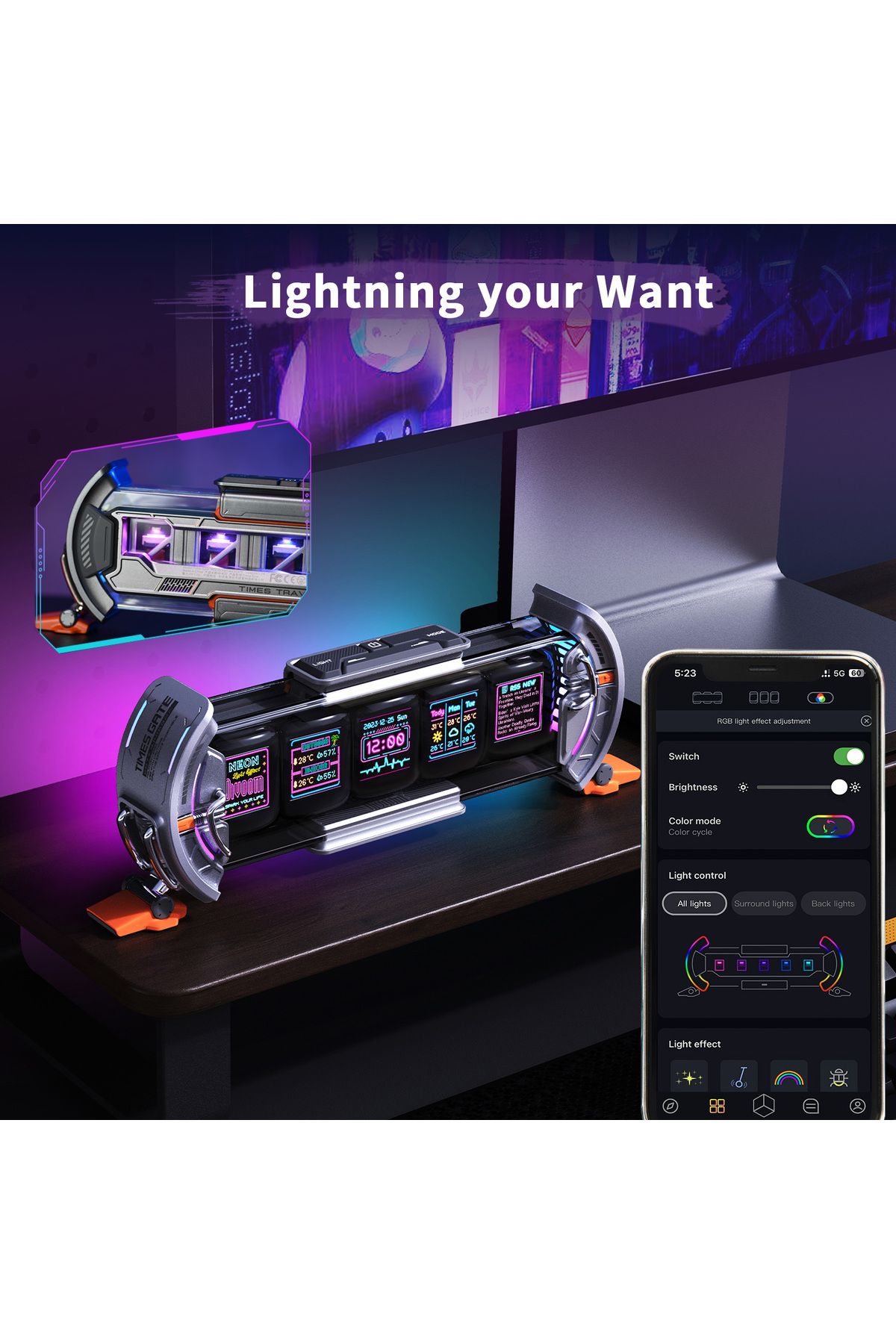 Choice-Divoom Times Gate Cyberpunk Gaming Setup Digital Pixel Art Clock with Smart APP Control, WiFi Con... 6
