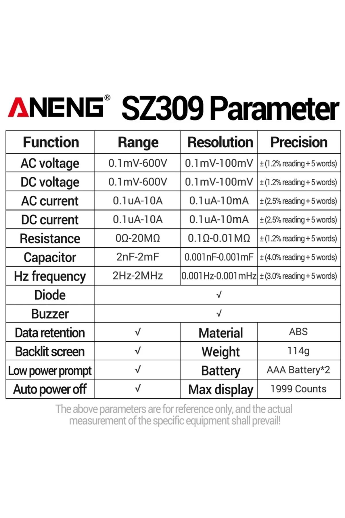 ANENG-SZ309 Red Multimeter AC/DC Voltage Current Tester Digital Backlit Easy To Carry Electrical ... 4
