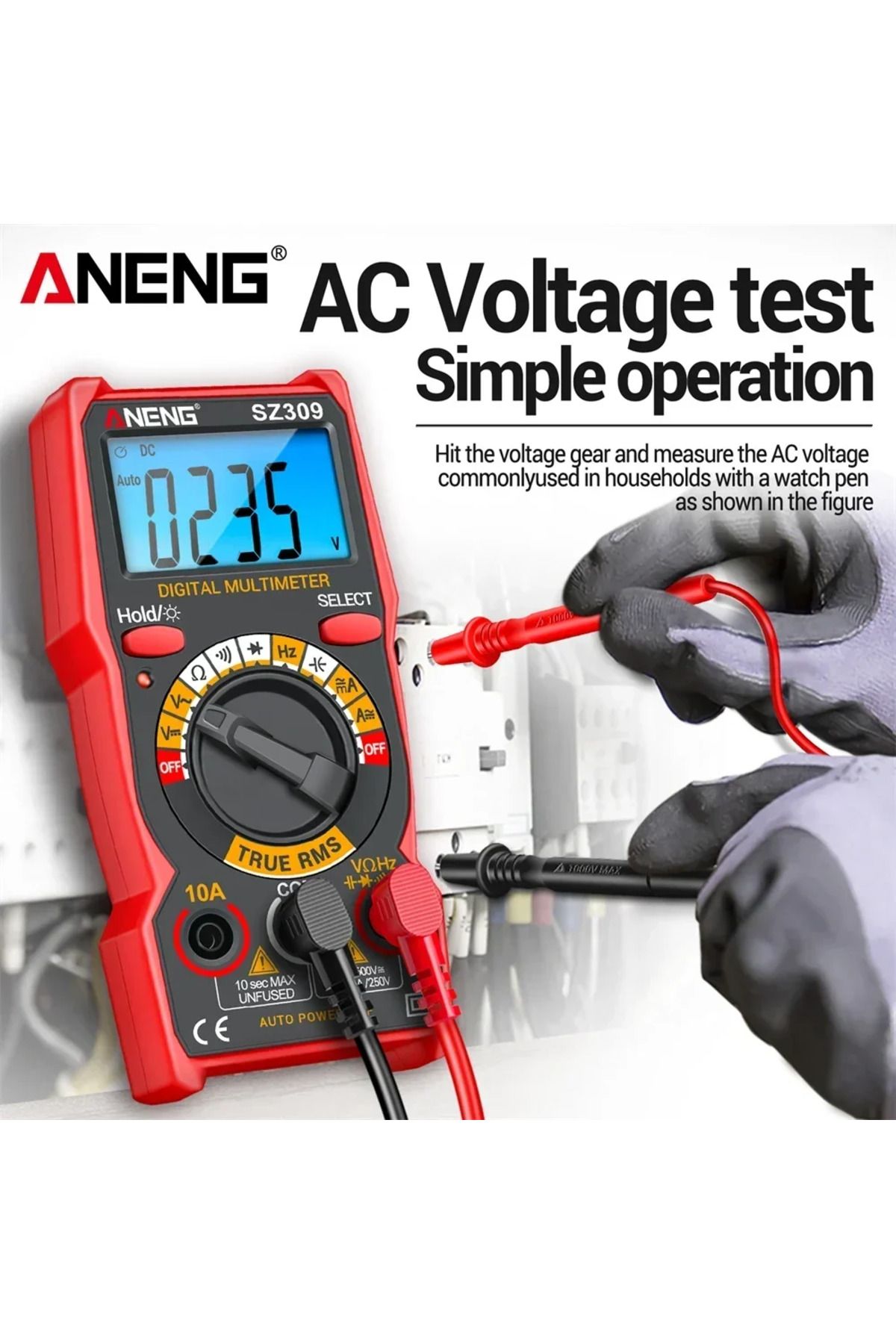 ANENG-SZ309 Red Multimeter AC/DC Voltage Current Tester Digital Backlit Easy To Carry Electrical ... 3