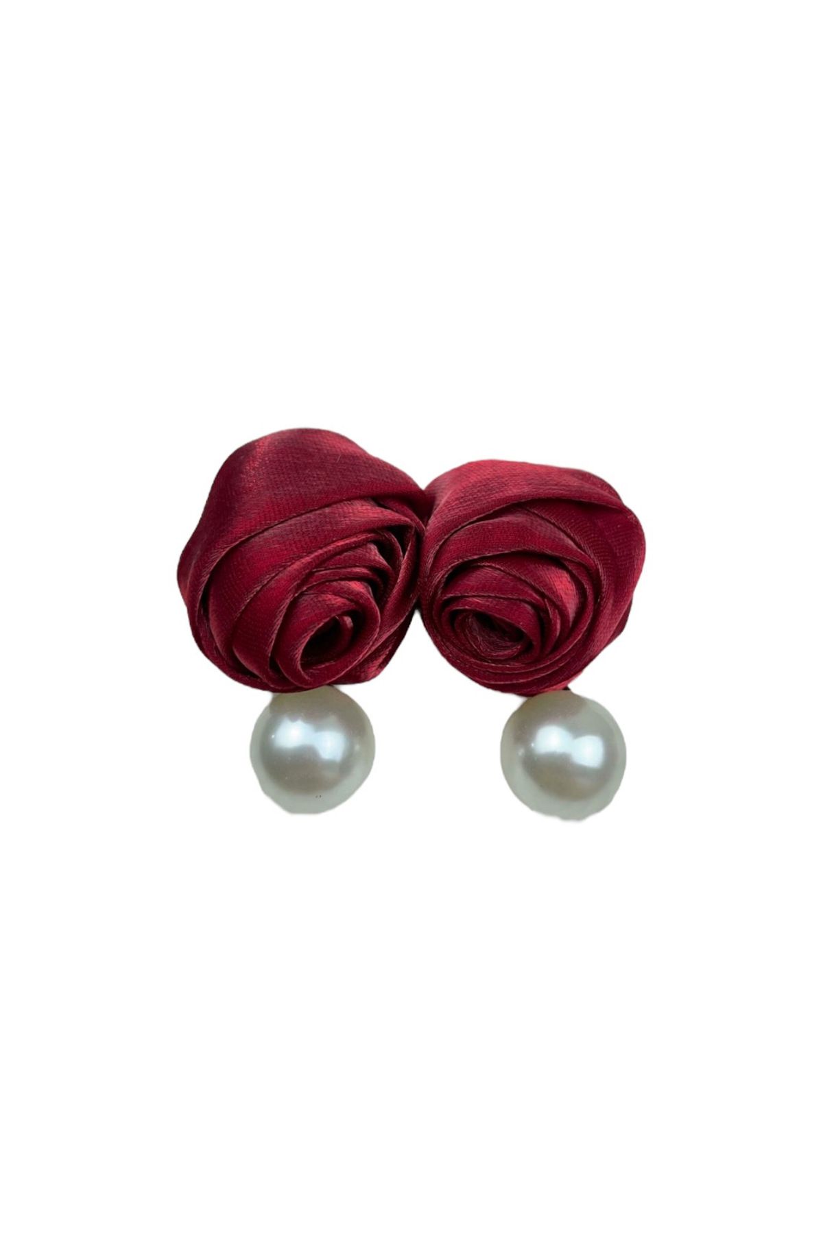 So Wow-Shiny Fabric Textured Burgundy Rose Earrings 1