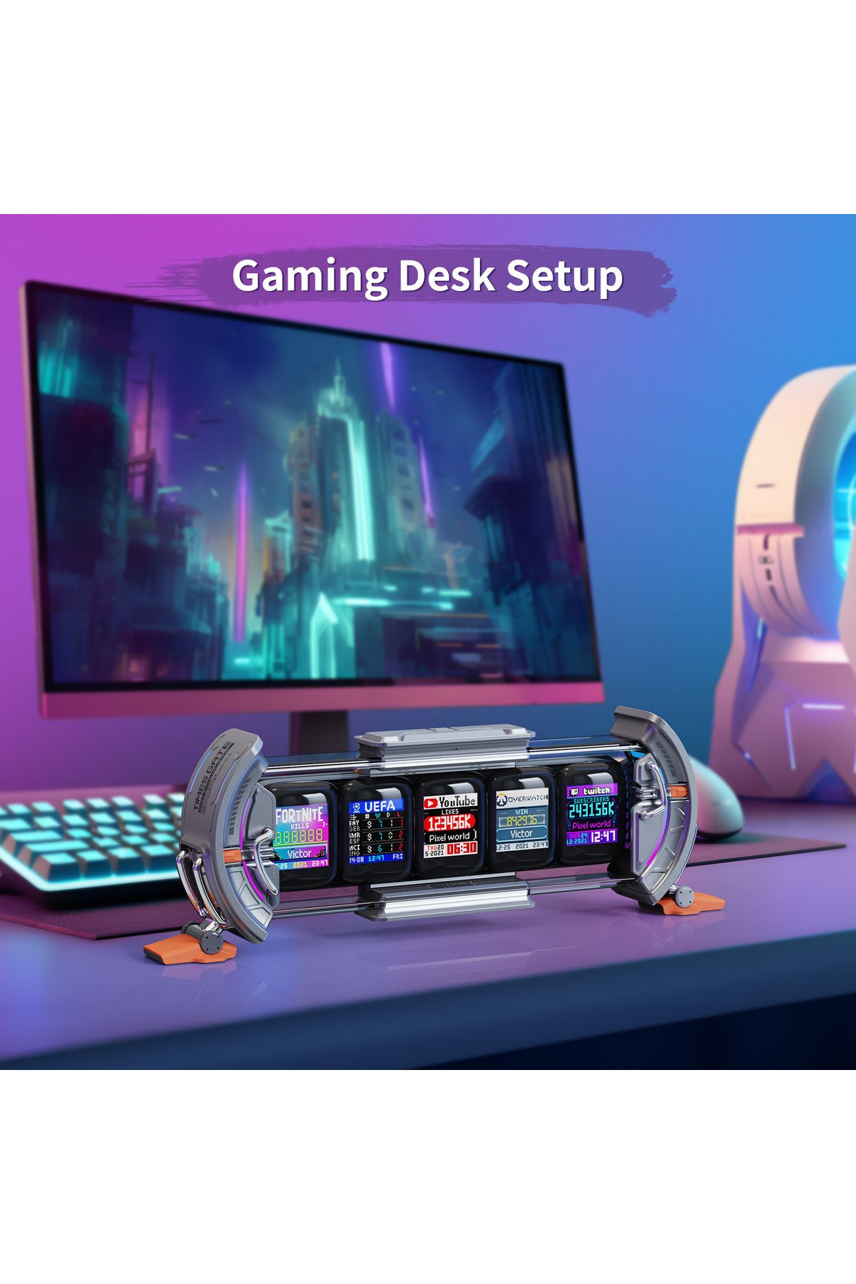 Choice-Divoom Times Gate Cyberpunk Gaming Setup Digital Pixel Art Clock with Smart APP Control, WiFi Con... 2
