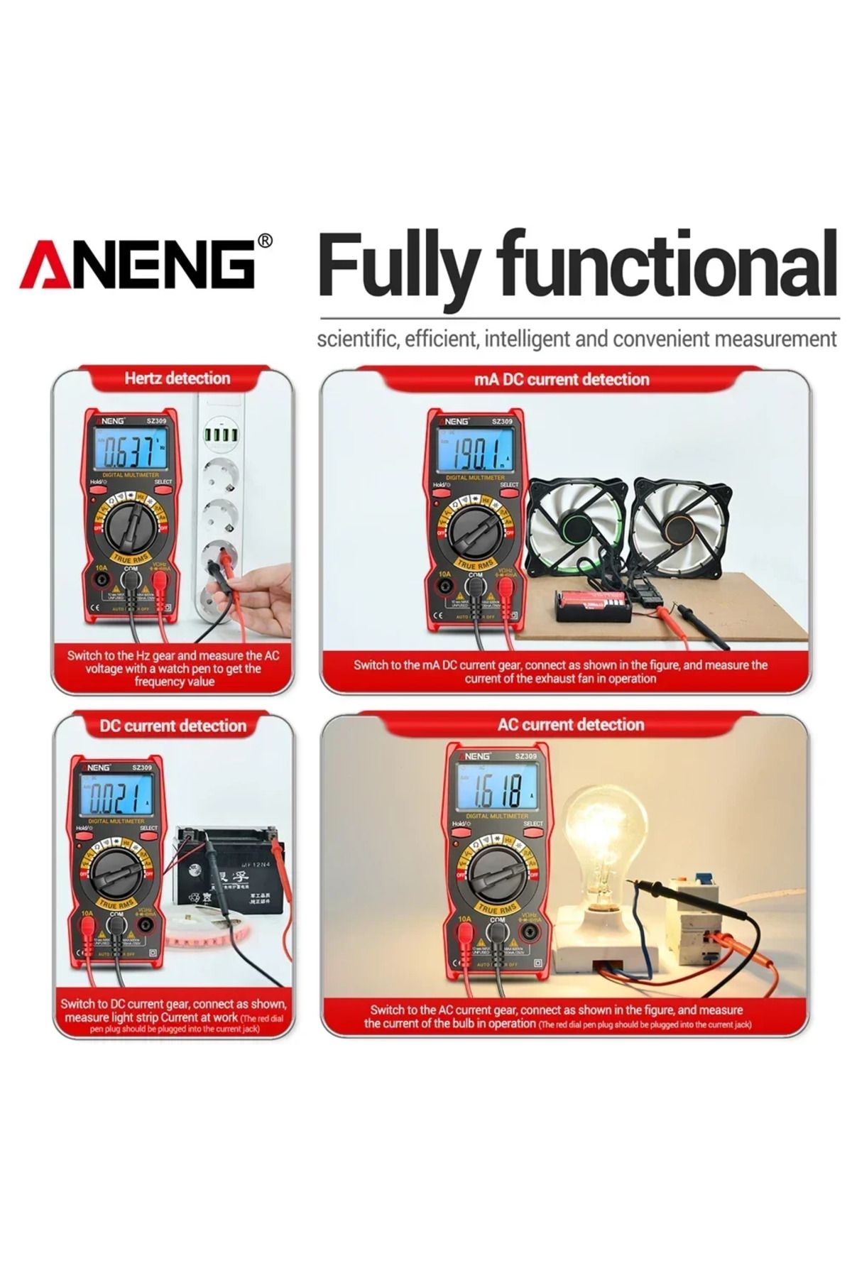 ANENG-SZ309 Red Multimeter AC/DC Voltage Current Tester Digital Backlit Easy To Carry Electrical ... 5