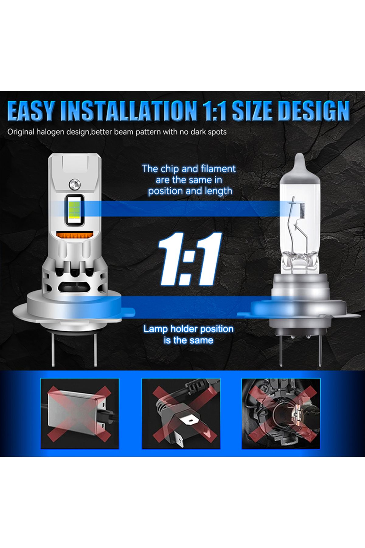 Choice-H7 WHITE Drivereyes 1000W Power H7 LED Canbus Car Headlight Bulbs 5570 CSP Chips 6000K Mini Diode 1: 4