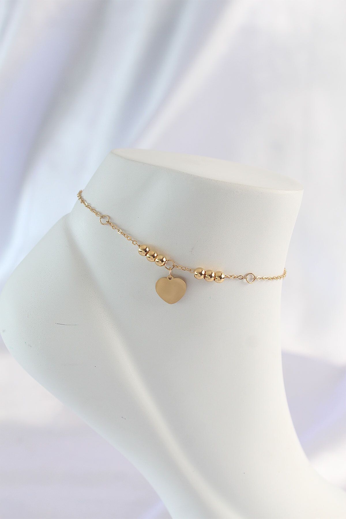 BirdoluSepet 316L Çelik Gold Renk Zirkon Taş Detay Kalpli Halhal