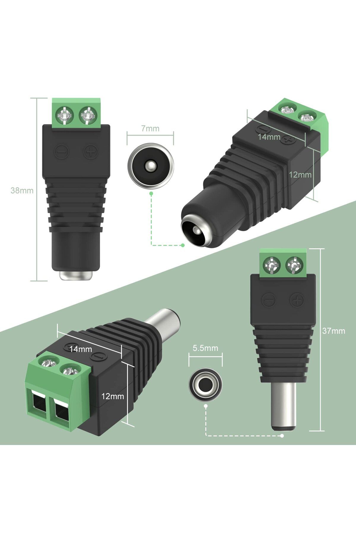 AOKIN-5 pairs 12V DC Power Connector 5.5mm x 2.1mm DC Power Plug Male and Female DC Connectors for LED ... 2