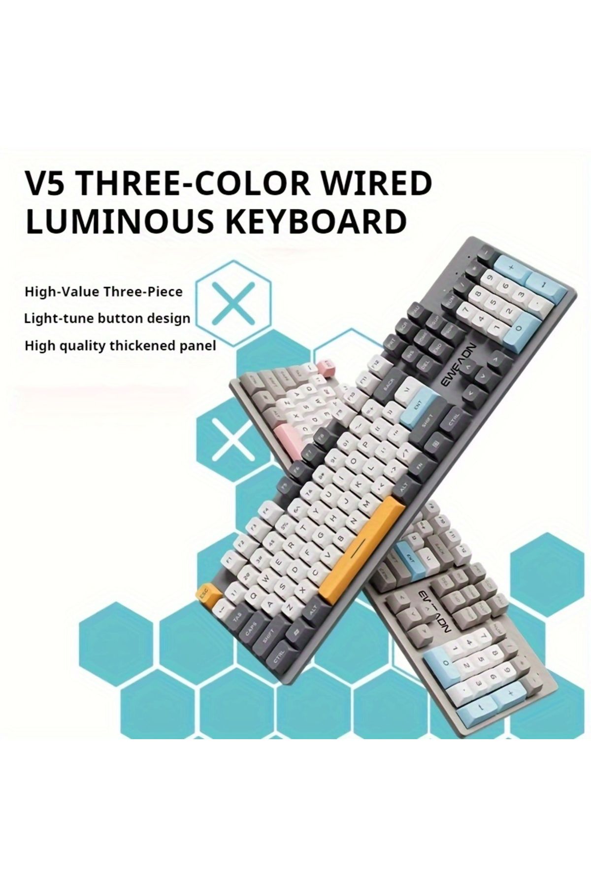 Choice-EWEADN V5 Gaming Keyboard 104 Keys USB Wired Backlit All Metal Panel Silent Mechanical feel Keybo... 3