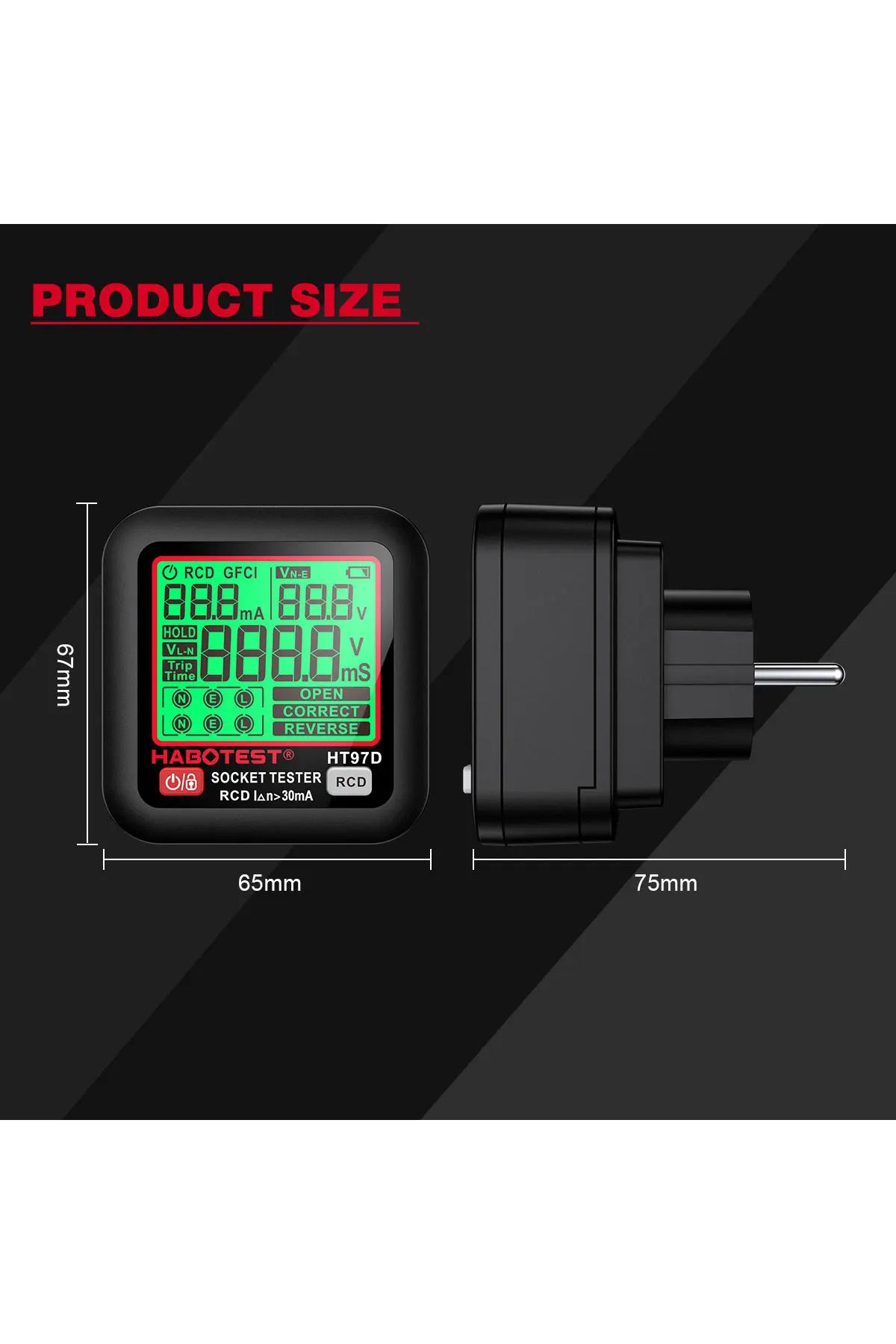 Choice-HT97 Digital Socket Tester Voltage Detector RCD GFCI Voltage Test EU US UK Plug Large Display Out... 5