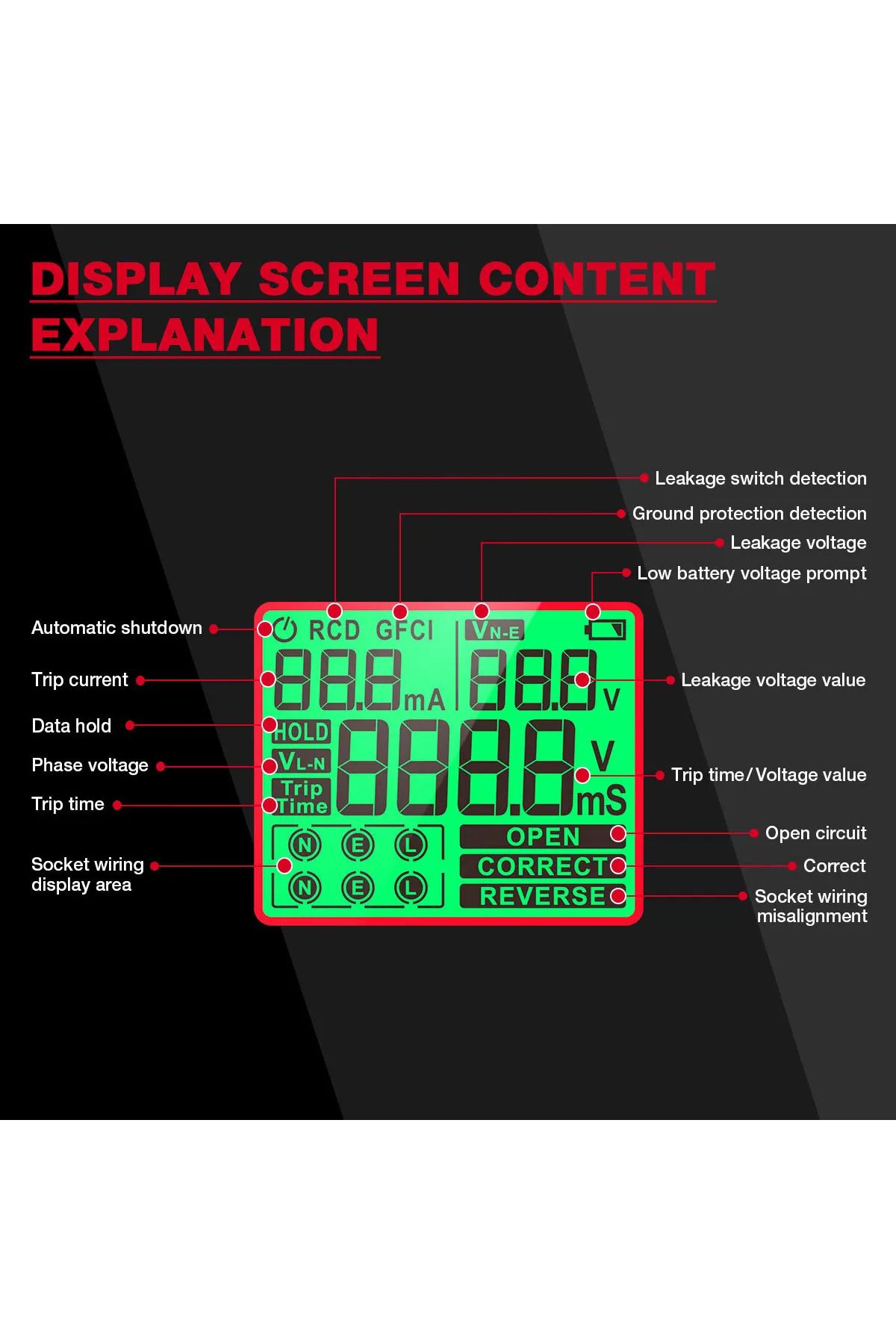 Choice-HT97 Digital Socket Tester Voltage Detector RCD GFCI Voltage Test EU US UK Plug Large Display Out... 6