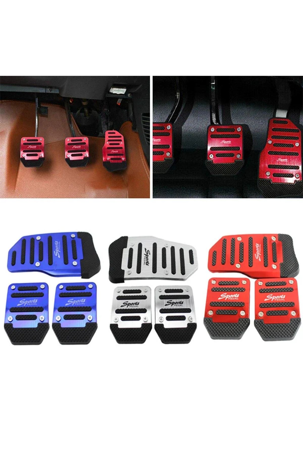 Choice-New 3Pcs/set Universal Non-Slip Aluminum Manual Transmission Car Pedal Cover Set Kit Pedali Red/B... 2