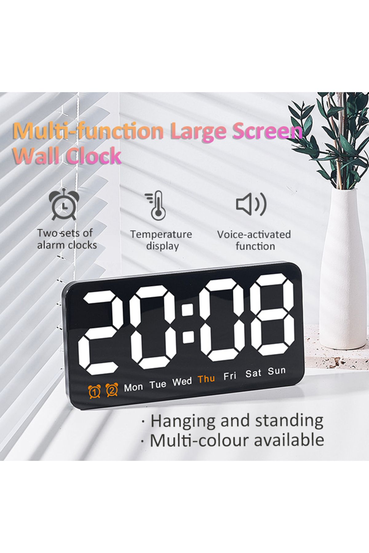 Choice-Digital Wall Clock with Voice Control Temperature Date Week DST Table Clock 12/24H Dual Alarm Wal... 2