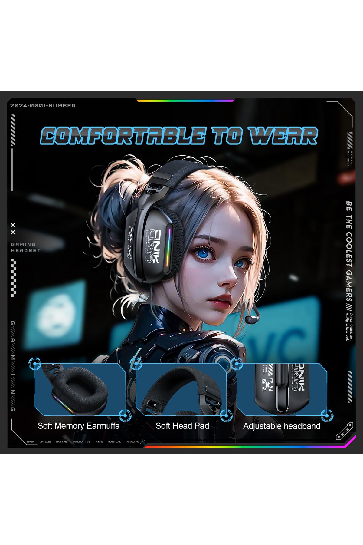 Choice-ONIKUMA GT808 Wireless Headphone with RGB Light 2.4Ghz Low Latency Gaming Headset with 360° Rotat... 6