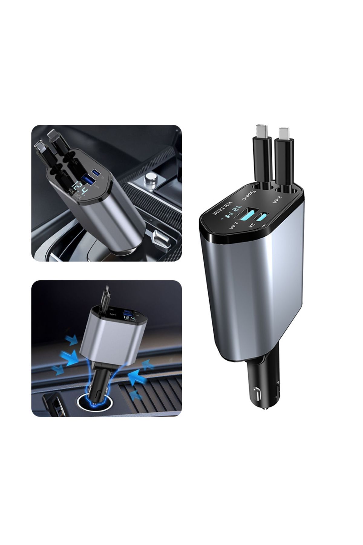 XMSJ-4in1 4 In 1 120w Car Charger Retractable Car Cigarette Lighter Adapter Usb Type C Fast Charger Cable 8