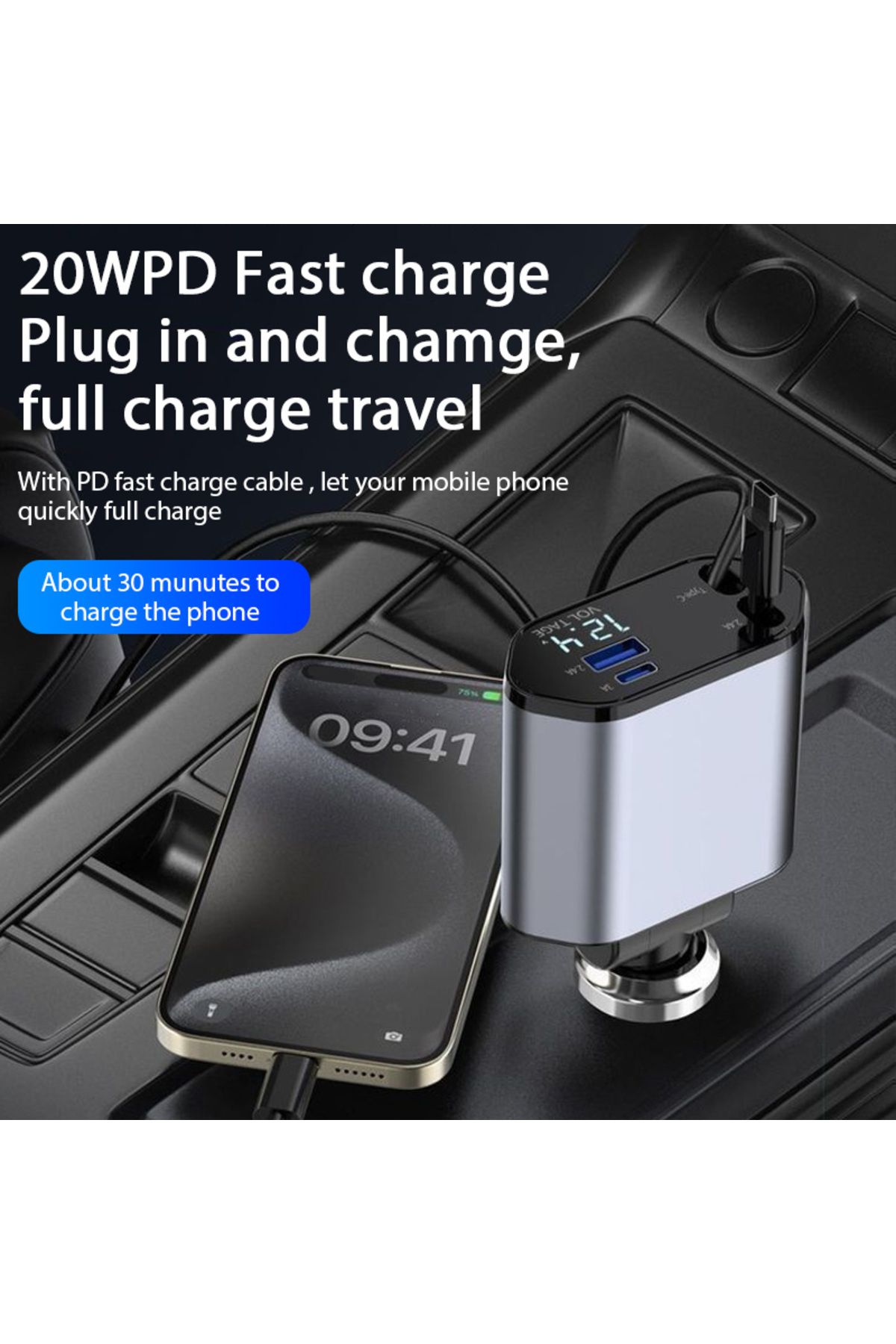 XMSJ-4in1 4 In 1 120w Car Charger Retractable Car Cigarette Lighter Adapter Usb Type C Fast Charger Cable 5