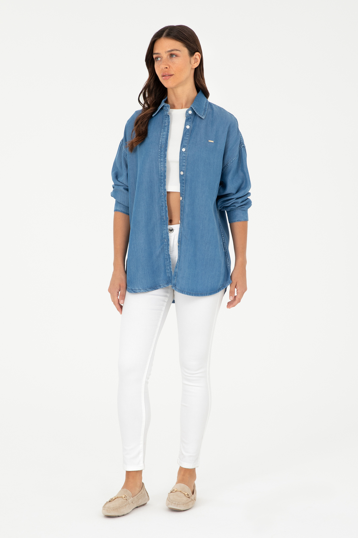 U.S. Polo Assn. Kadın Beyaz Toothpick Fit Kanvas Pantolon 50281692-VR013 görsel 3