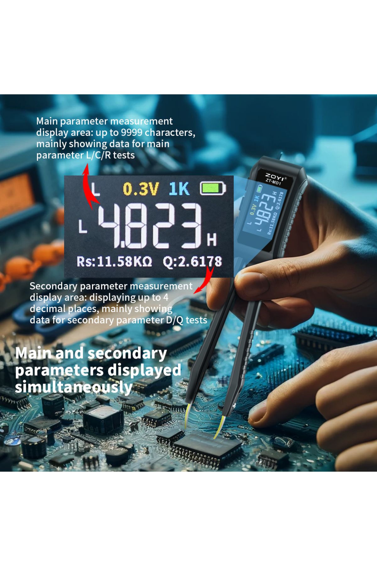 ZOYI-ZT-MD1 Digital Smart Tweezer LCR SMD ESR Tester Resistance Capacitance Inductance Continuity... 7
