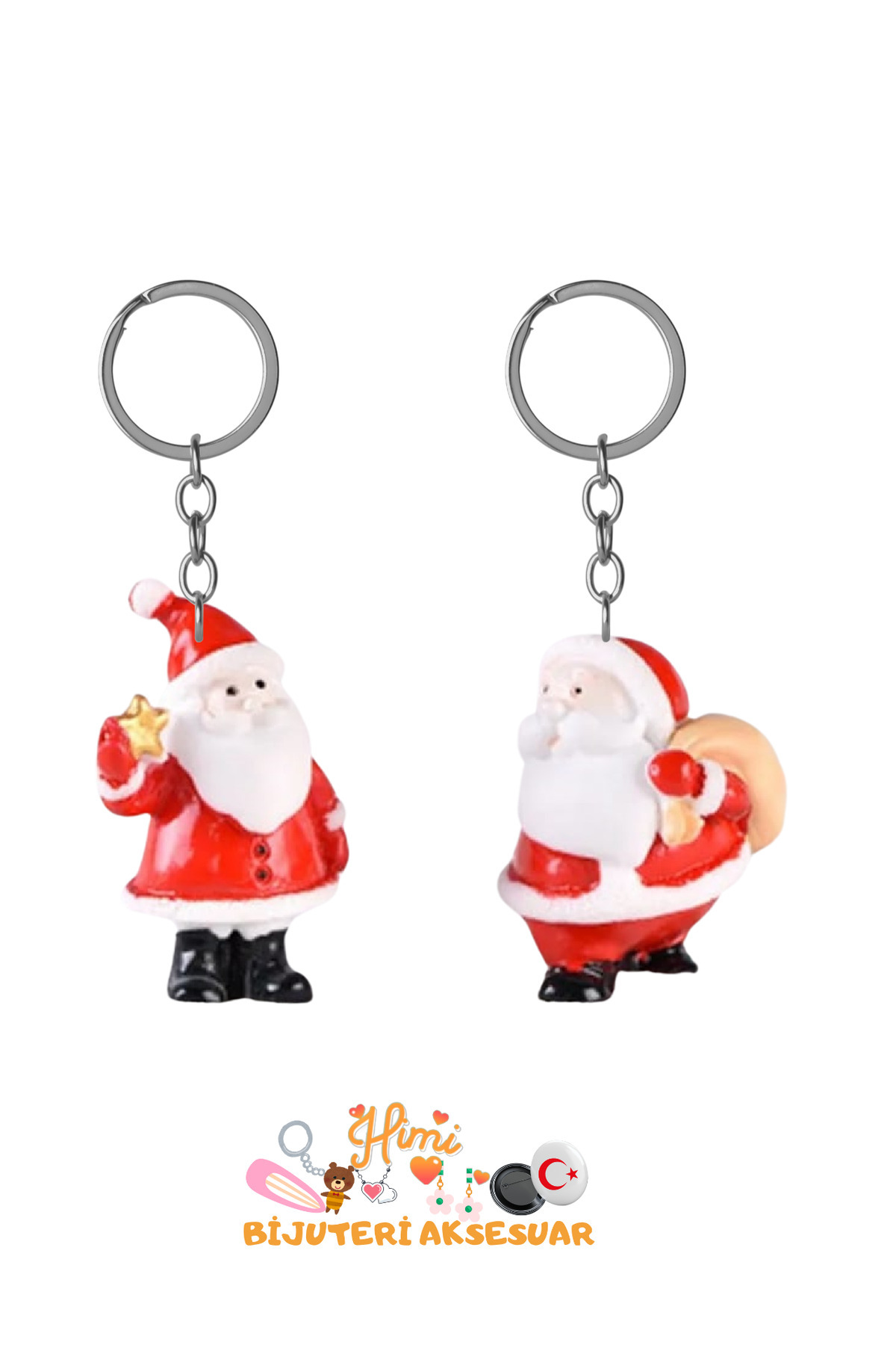 2'li Noel Baba Anahtarlık Sırt Çantası Süsü Oto Anahtarlık Okul Çantası Süsü Spor Çantası Süsü