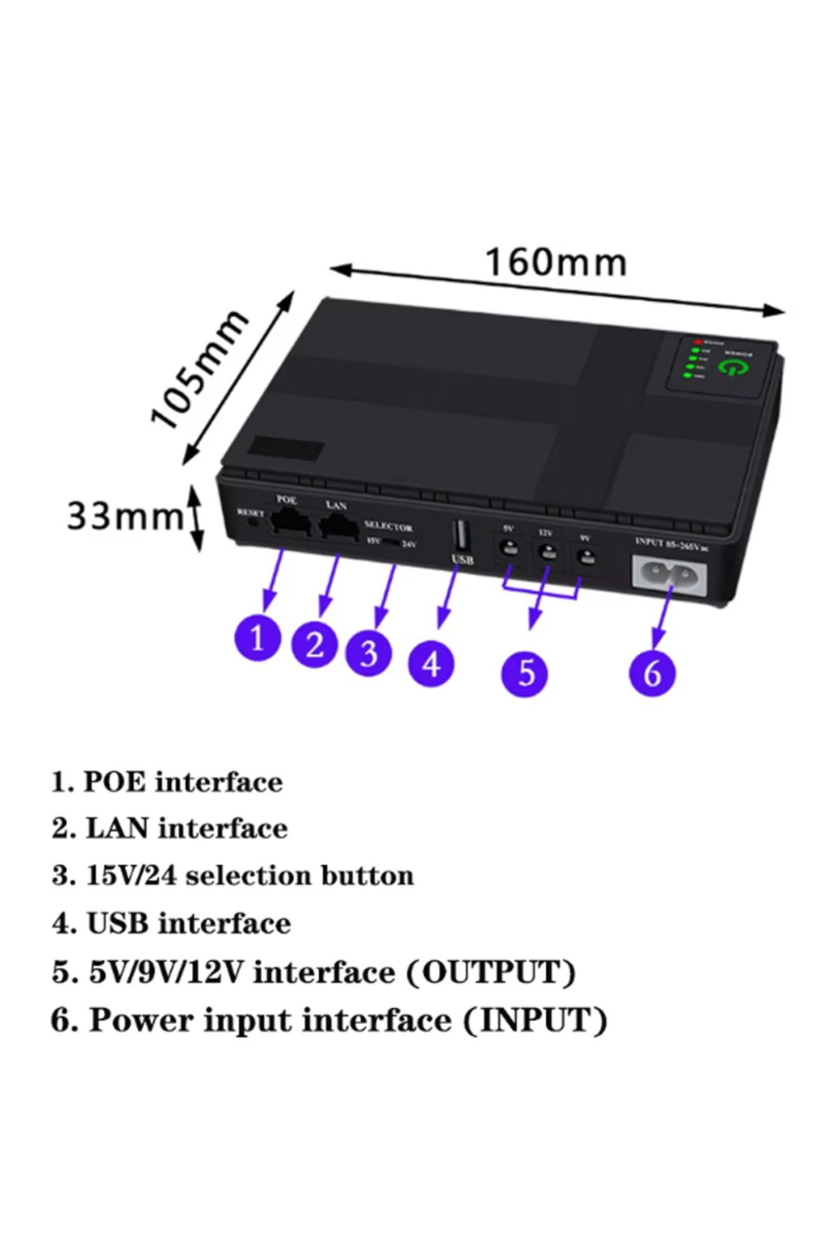 Choice-AC85-265V DC1018P Router 5V9V12V Optical Cat Monitor Backup Uninterruptible 10400Mah DC Power Sup... 2