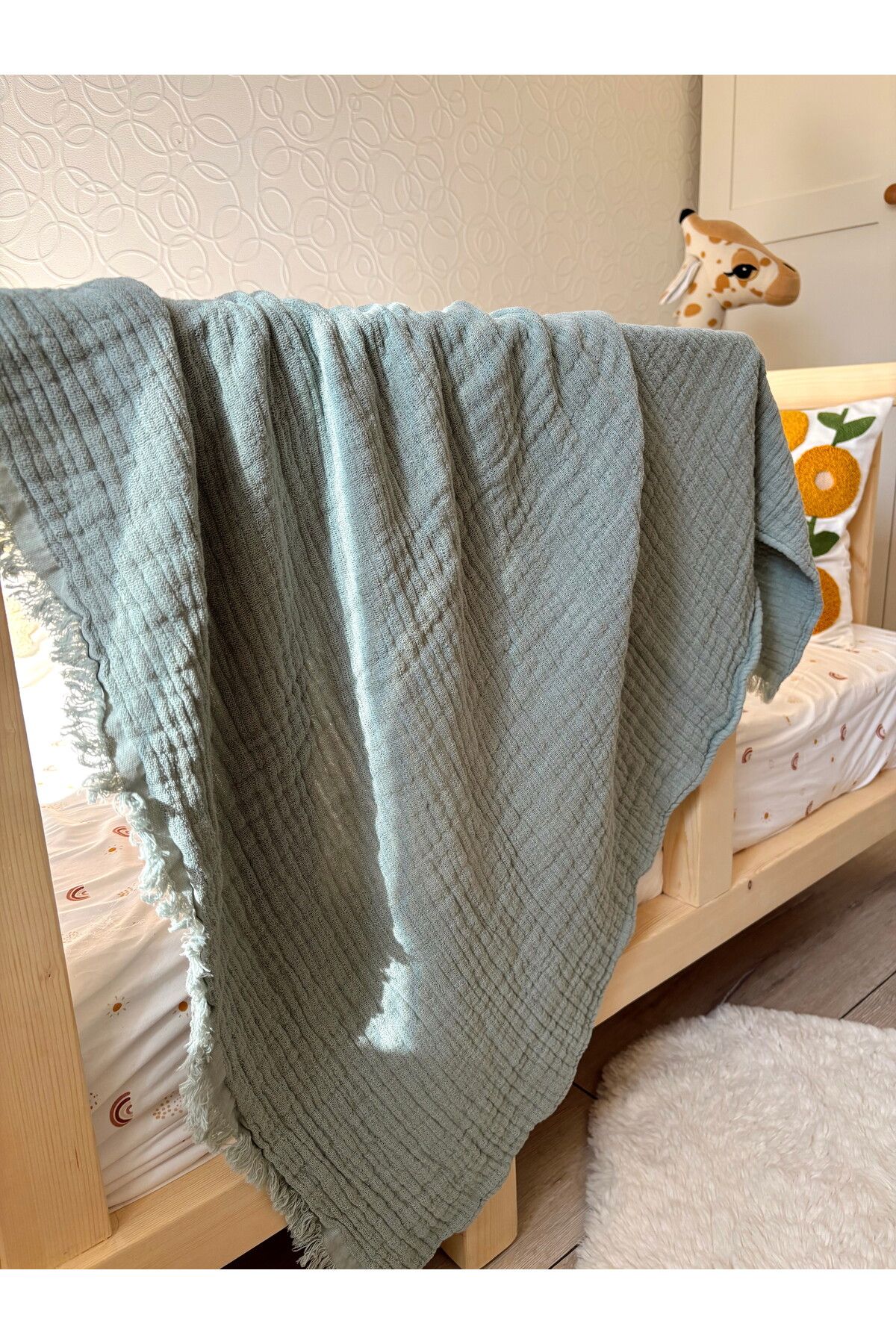 4 Katlı Yeşil Müslin Bebek & Çocuk Müslin Örtü %100 Pamuk 80 x 110 cm Yeni Sezon