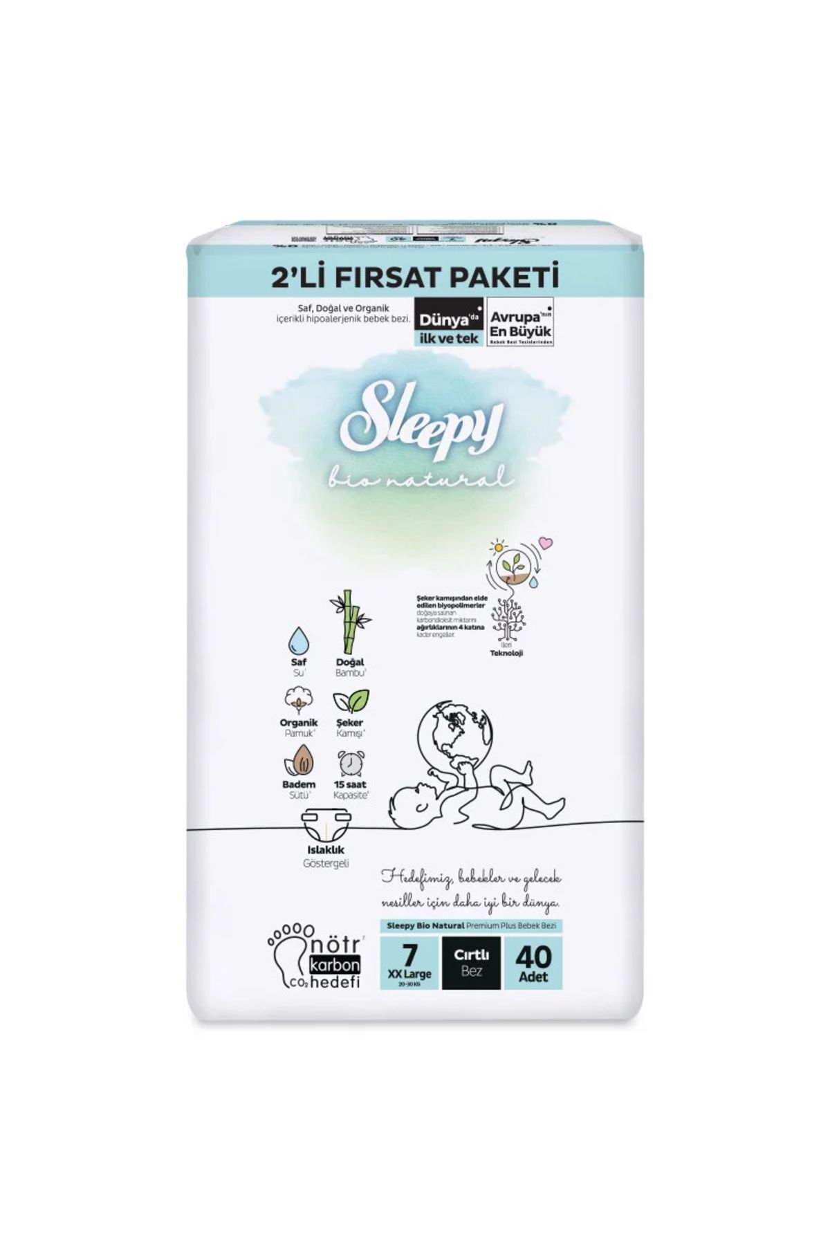 NessiWorld Sleepy Bio Natural Bebek Bezi 2'Li Fırsat Paketi 7 Beden 40 Adet