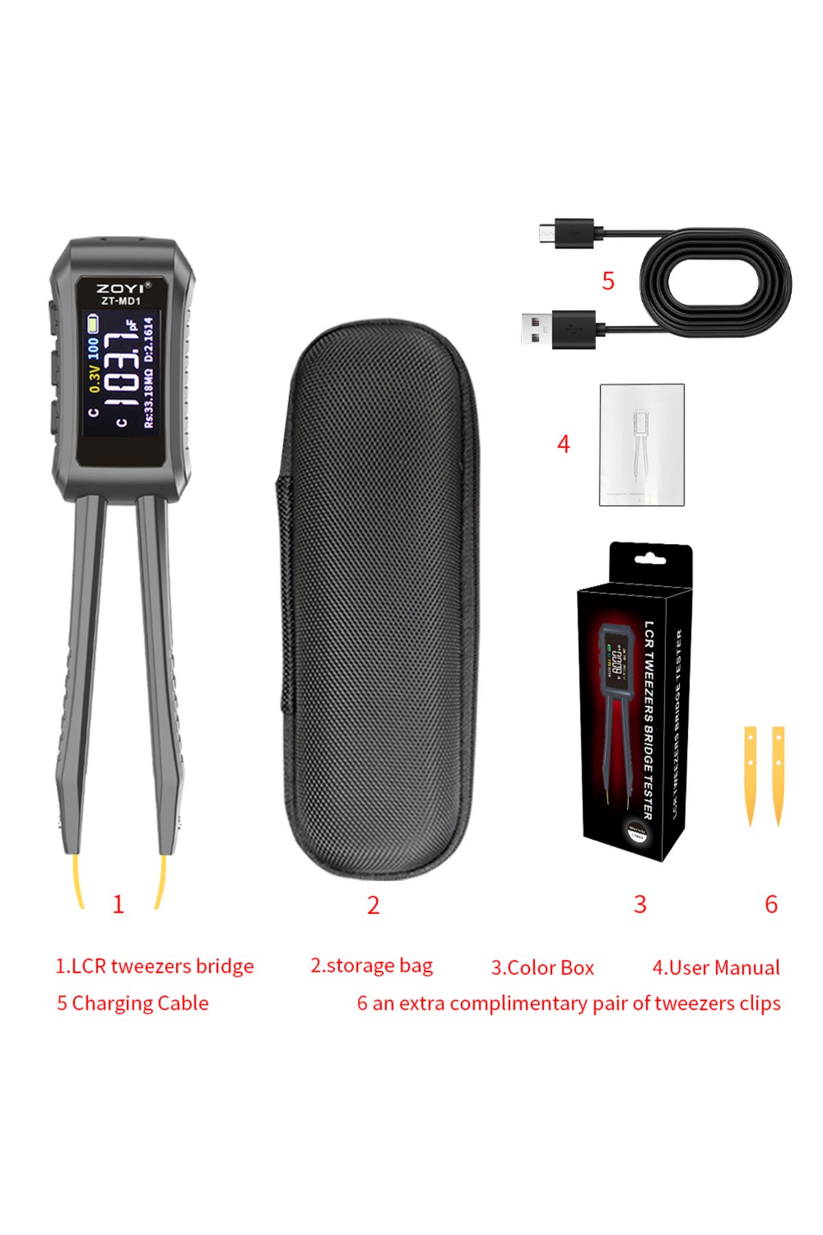 ZOYI-ZT-MD1 Digital Smart Tweezer LCR SMD ESR Tester Resistance Capacitance Inductance Continuity... 8
