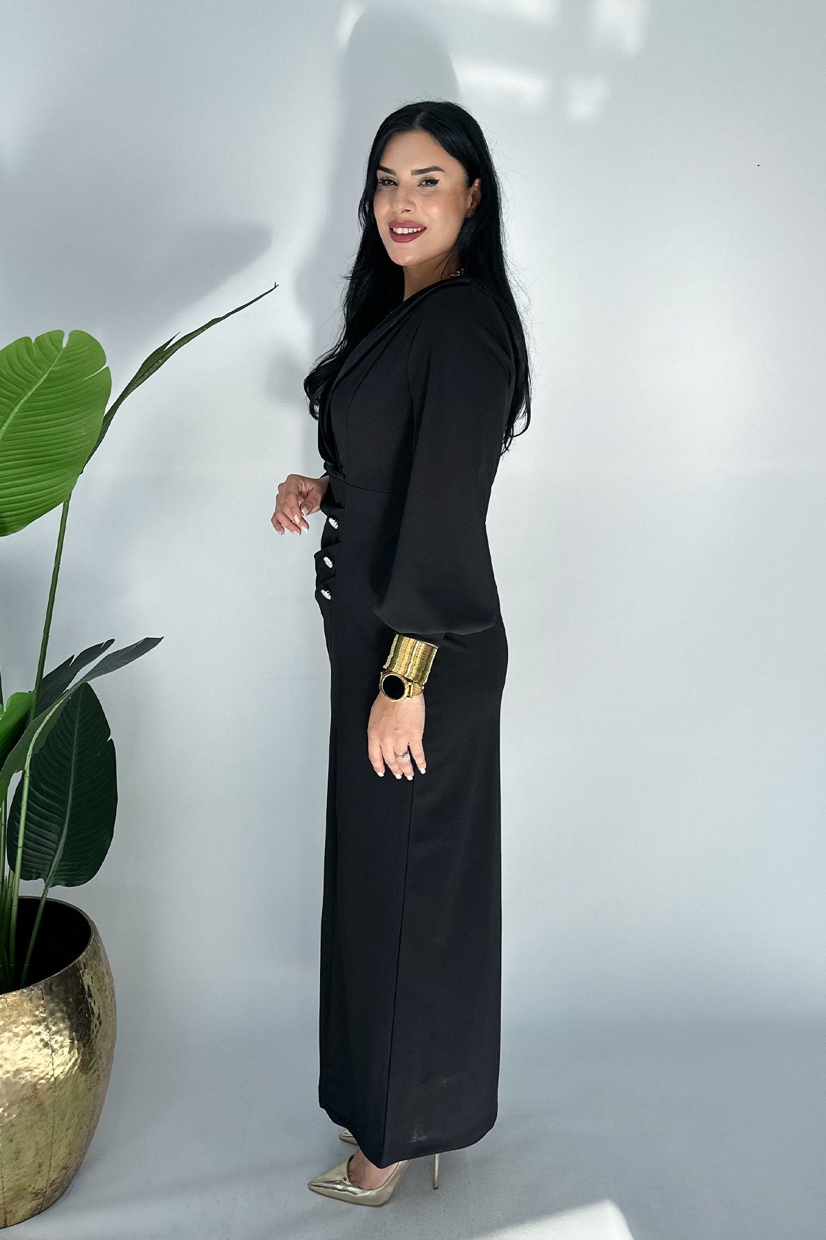 GÖKSEL-Plus Size Dress with Slits - Black 5
