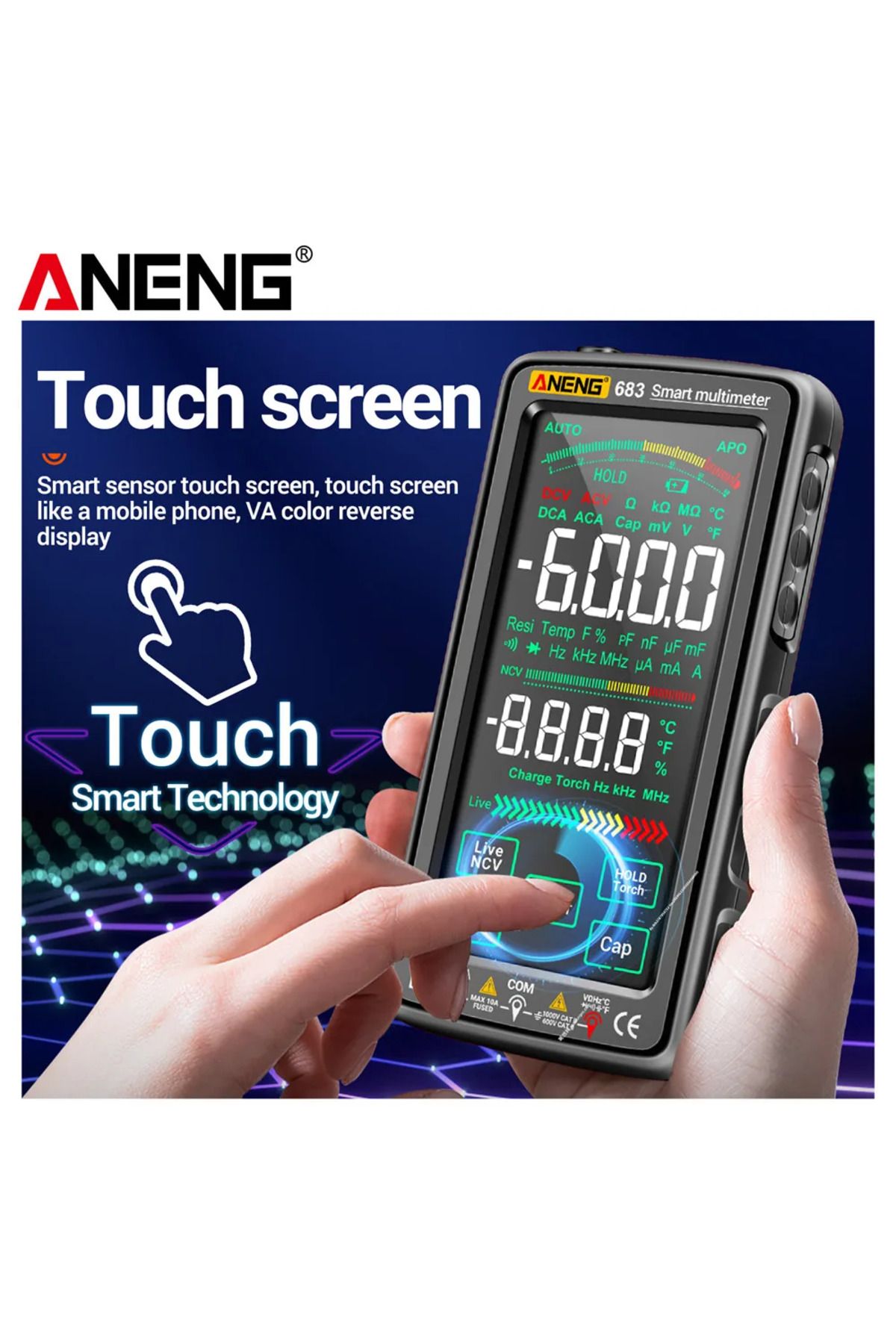 Shunmaii-ANENG 683 Smart Multimeter High-end Touch 6000 Counts Multimetro Test Rechargeable Multitester AC... 4
