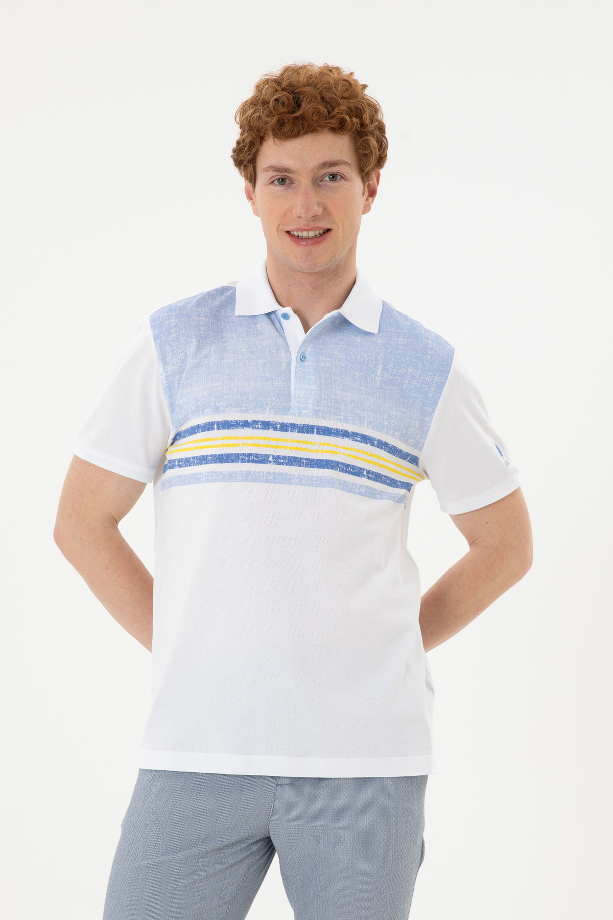 یو اس پولو پولو شرت مردانه یقه دار معمولی فیت آبی تیره 50281951-VR032