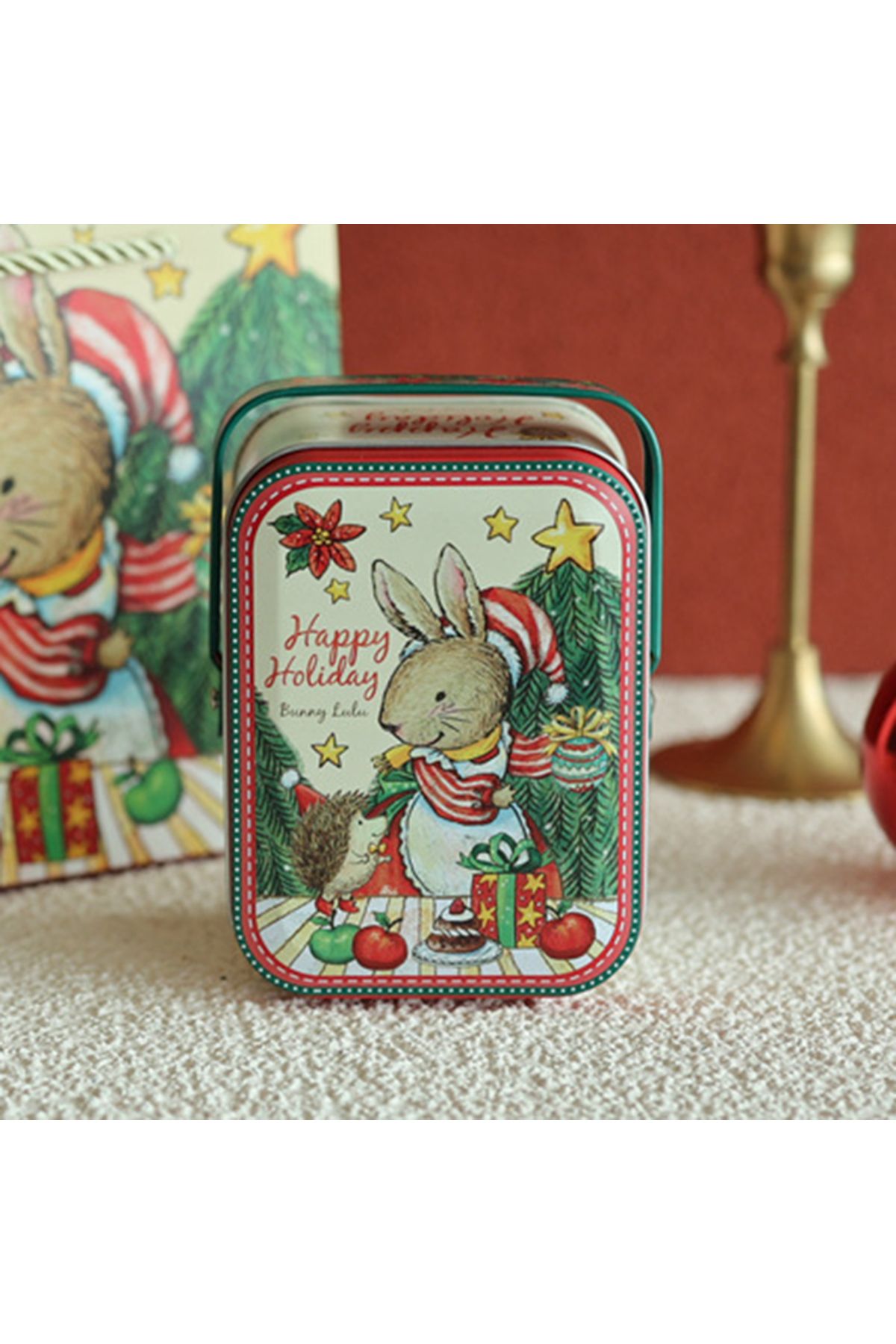 Choice-Metal Rabbits Candies Tin Box With Handle Portable Biscuits Storage Case Cartoon Pattern Candy Bo... 4