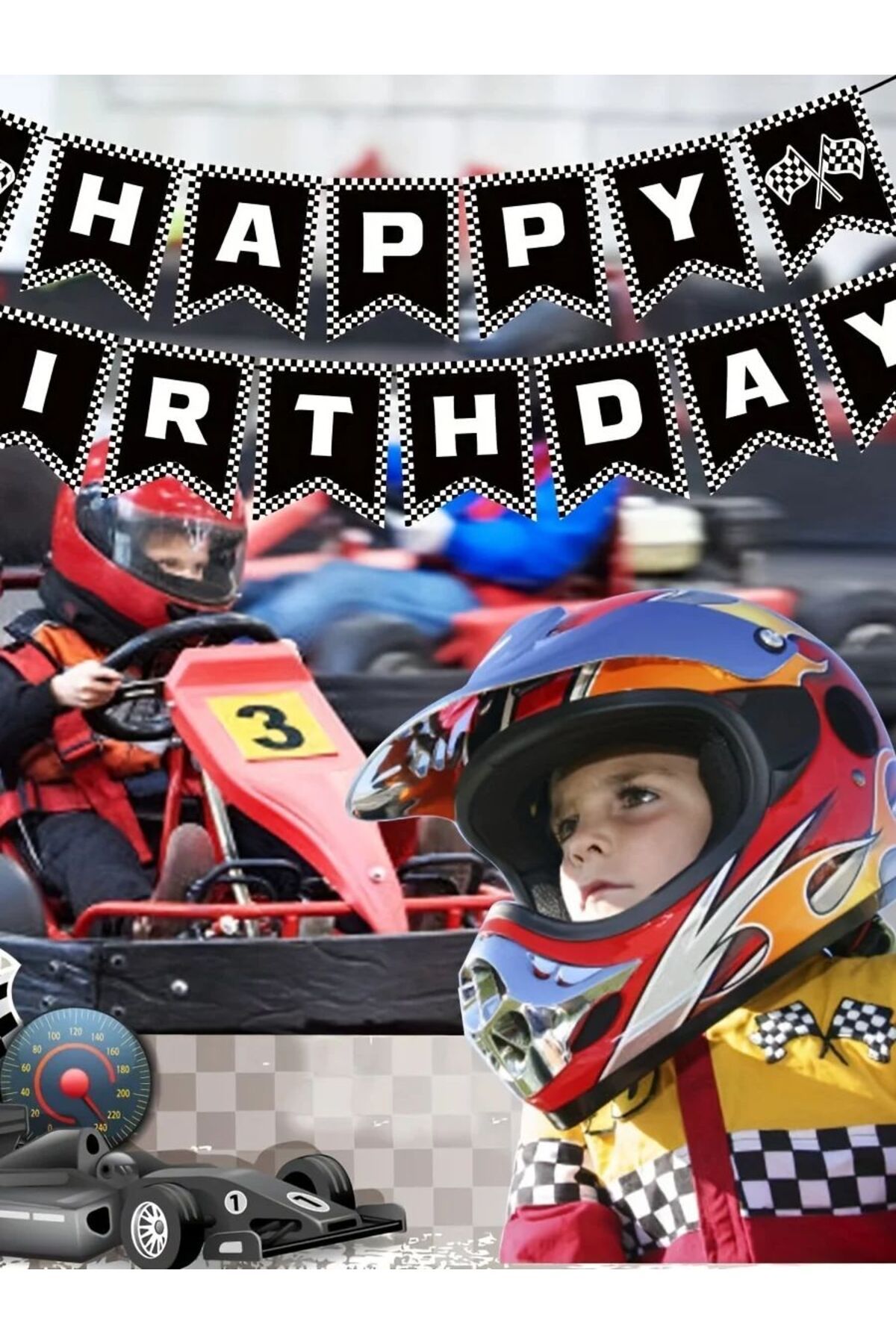 Choice-Race Car Happy Birthday Banner, Race Car Birthday Party Decorations Checkered Flags Black and Whi... 8