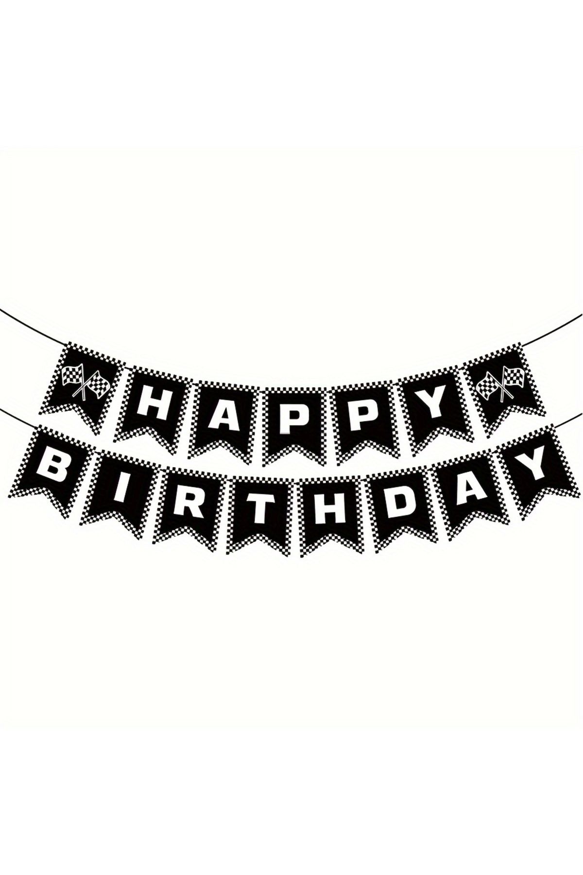 Choice-Race Car Happy Birthday Banner, Race Car Birthday Party Decorations Checkered Flags Black and Whi... 1