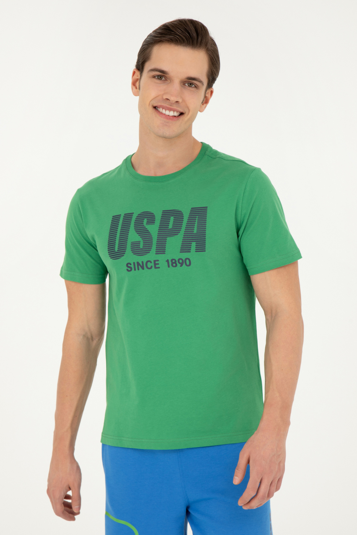 U.S. Polo Assn.-تي شيرت أخضر برقبة دائرية للرجال ذو قصة عادية 50282027-VR054 3