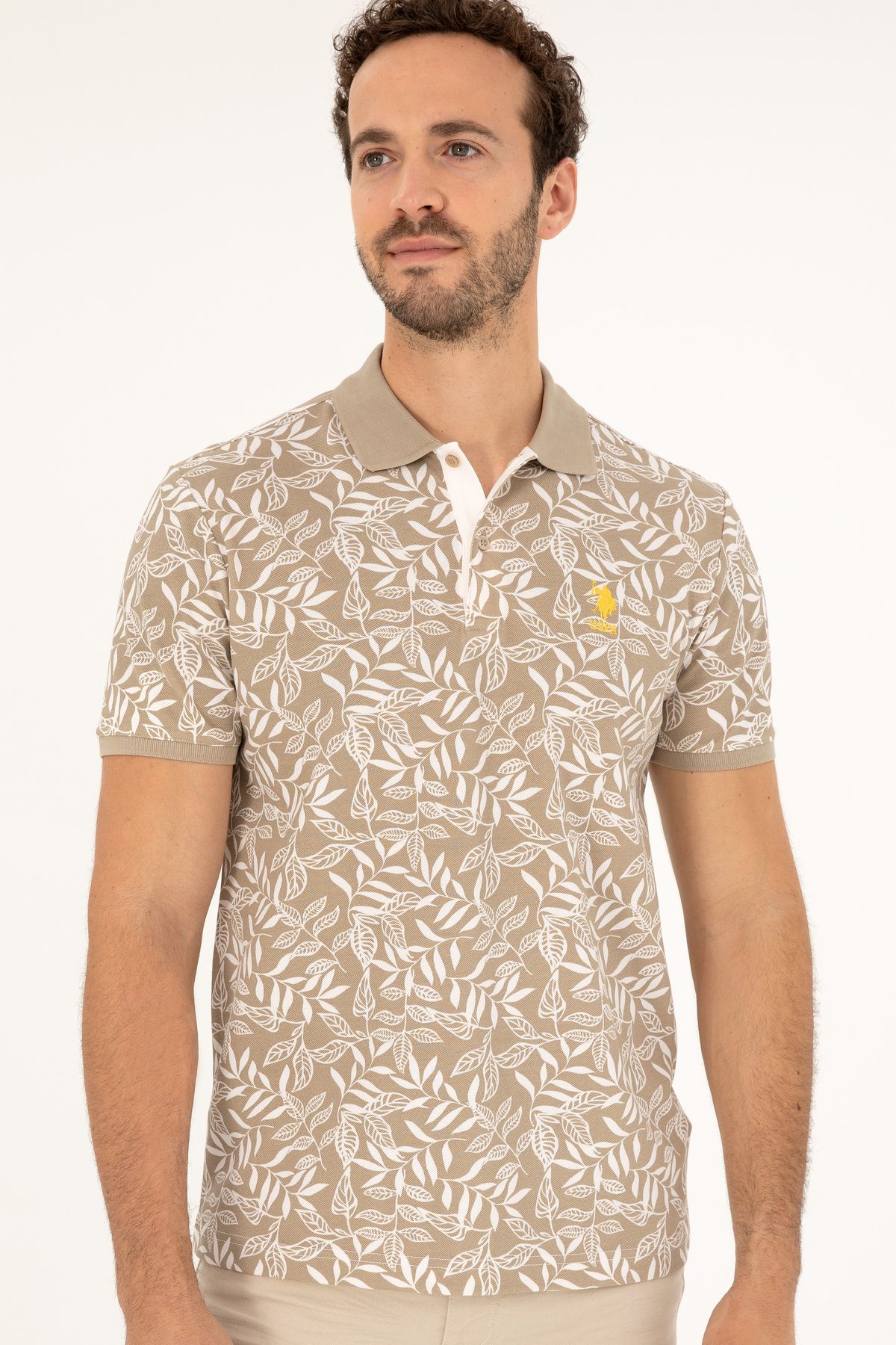 تی شرت یقه پولو سبز مردانه خاکی باز اورجینال U.S. Polo Assn.