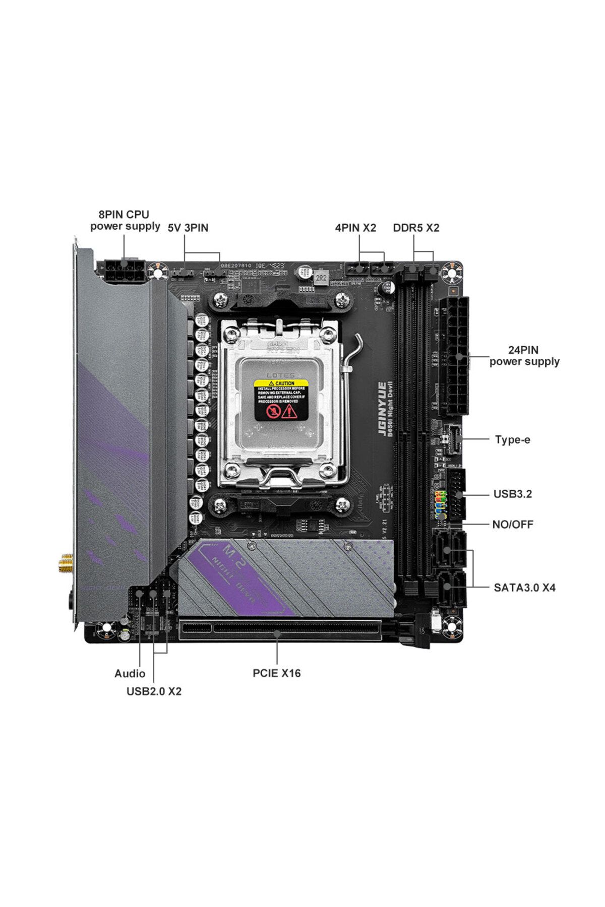 Choice-JGINYUE B650i Night Devil Mainboard ITX Mini DDR5 Computer AM5 Support 7000 Series CPU 5