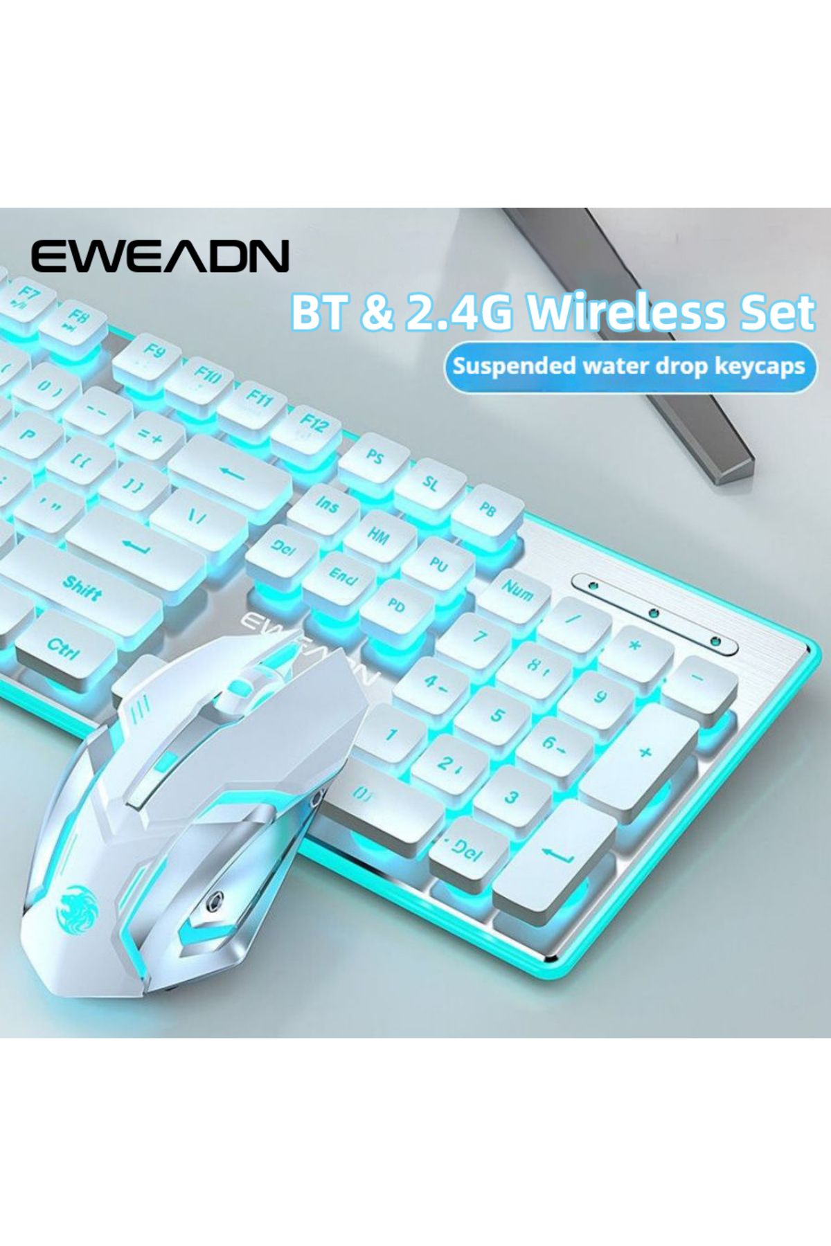 Choice-EWEADN BT & 2.4G Wireless Connection Keyboard and Mouse Combo, Water drop suspension keycaps, 104... 6