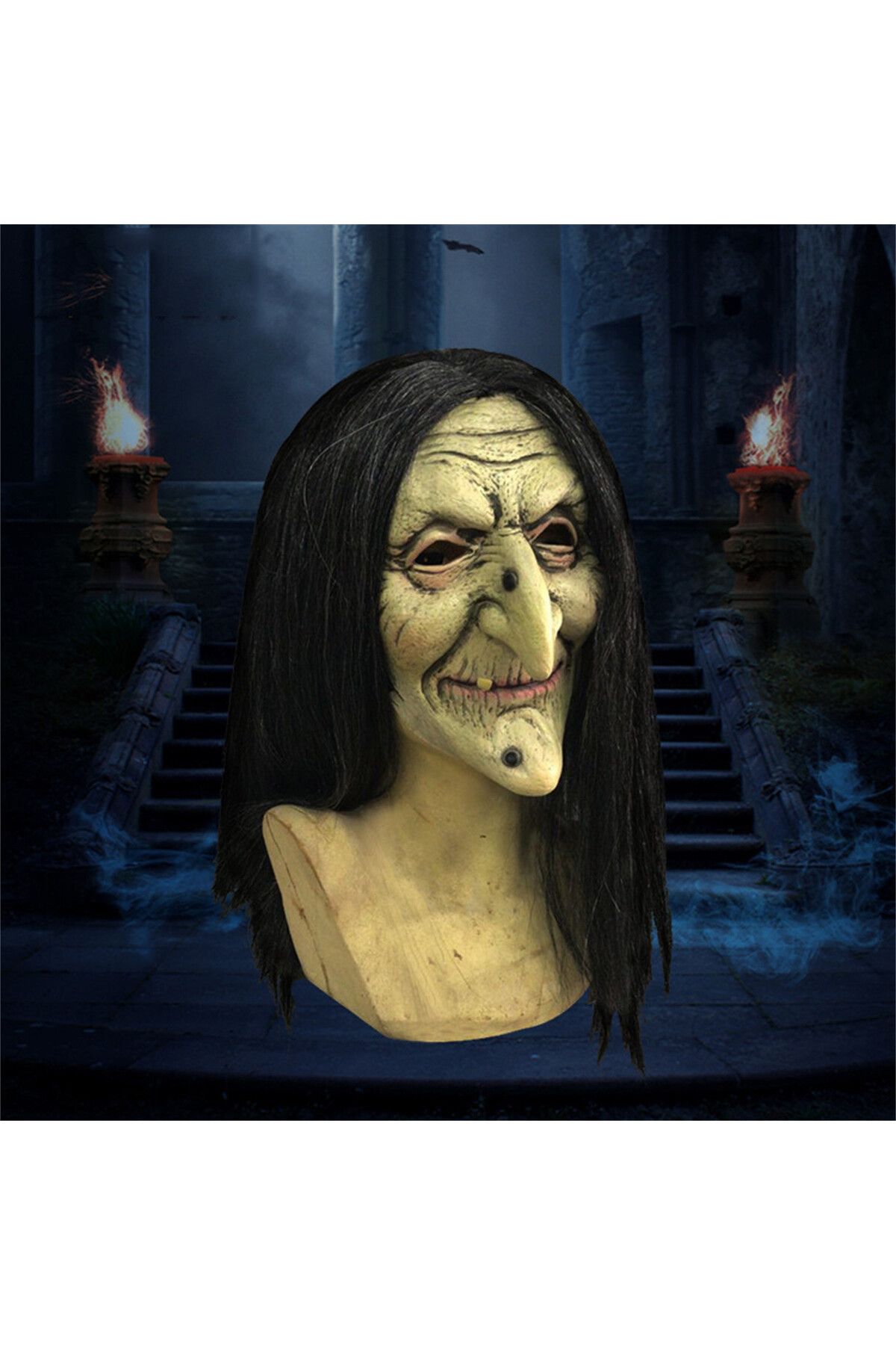 Choice-Witch Mask Halloween Scary Horror Costume Old Woman Witch Mask Green Face Halloween Creepy Scary ... 1